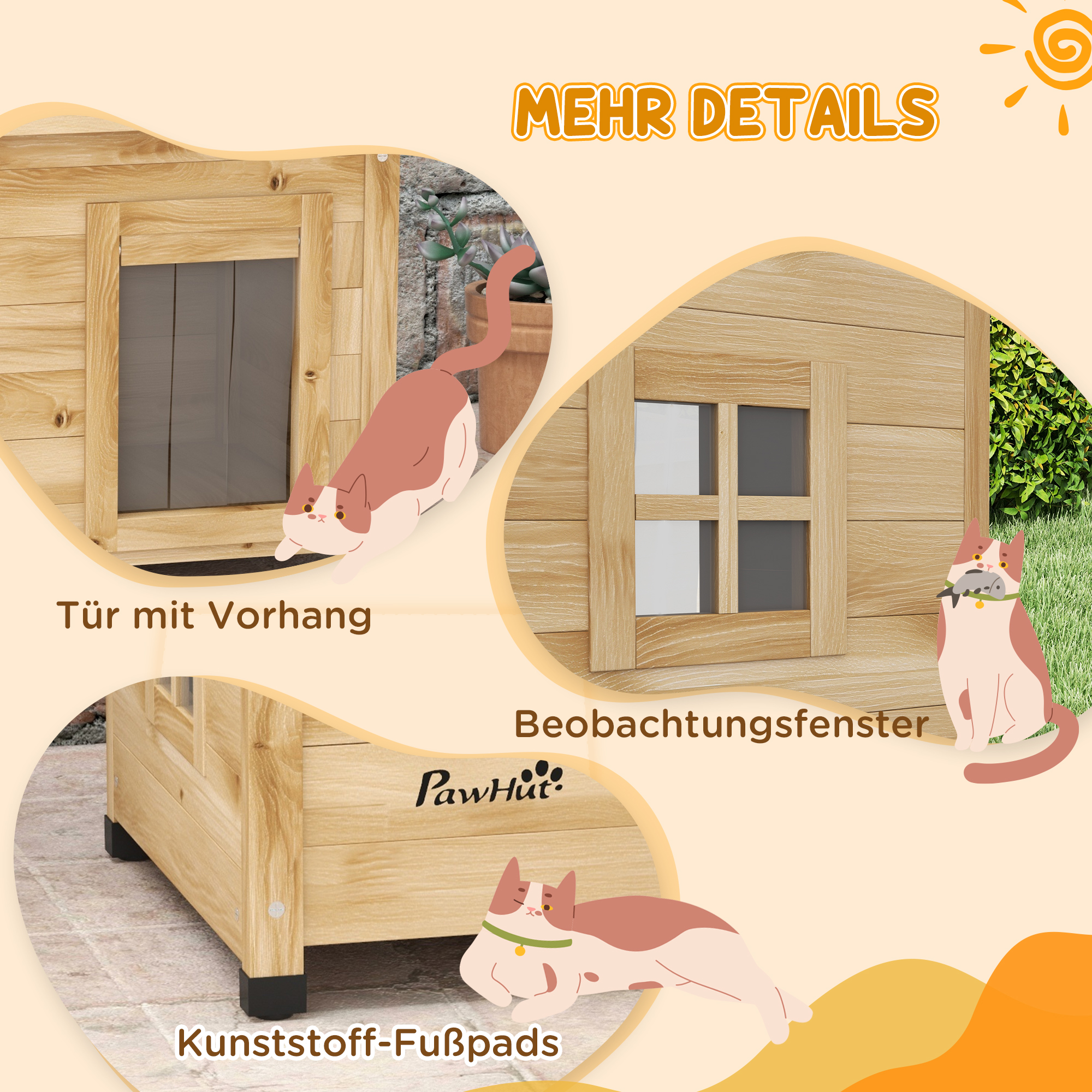 Katzenhaus Katzenhütte Katzenhöhle, wetterbeständig, Katze 6 kg, 57 cm x 45 cm x 43 cm, Natur