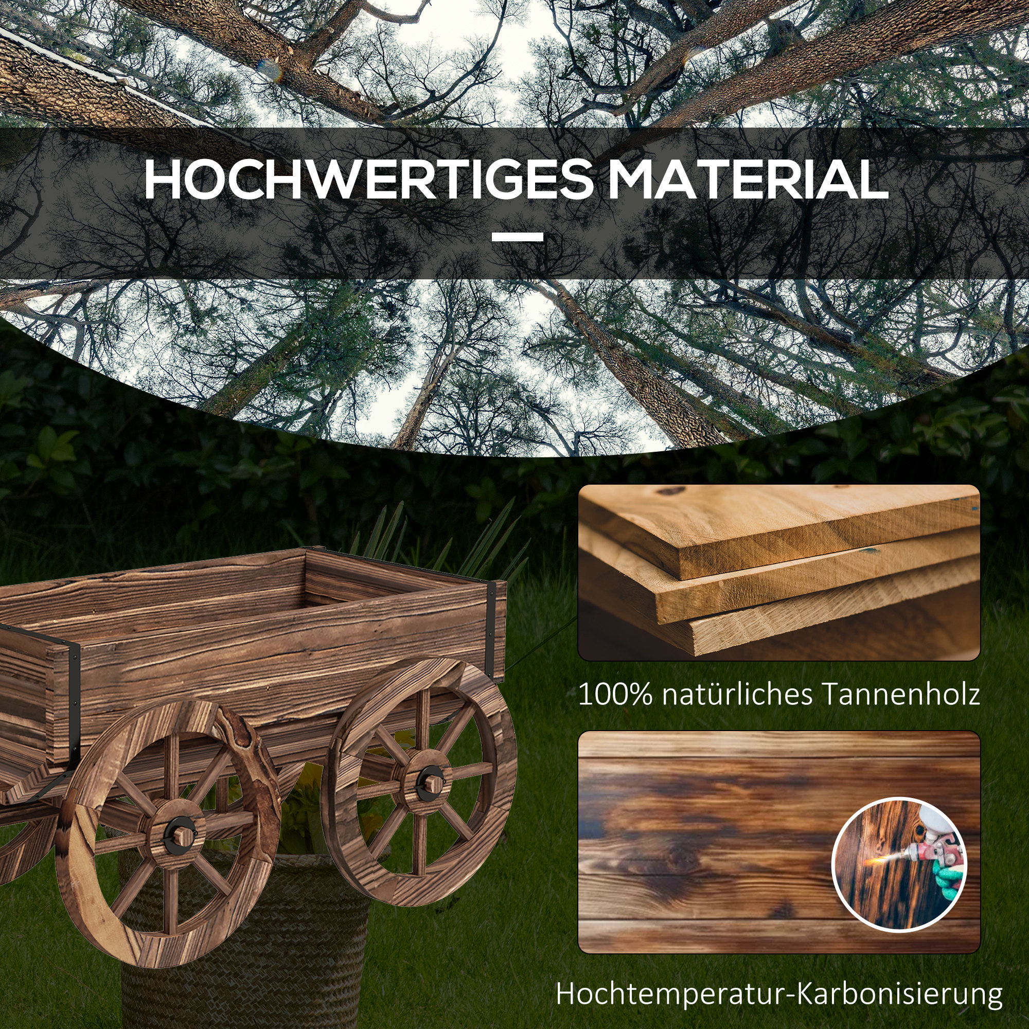Pflanzen-Schubkarre Hochbeet aus Holz, wetterbeständig, 120 x 41 x 50 cm, Braun