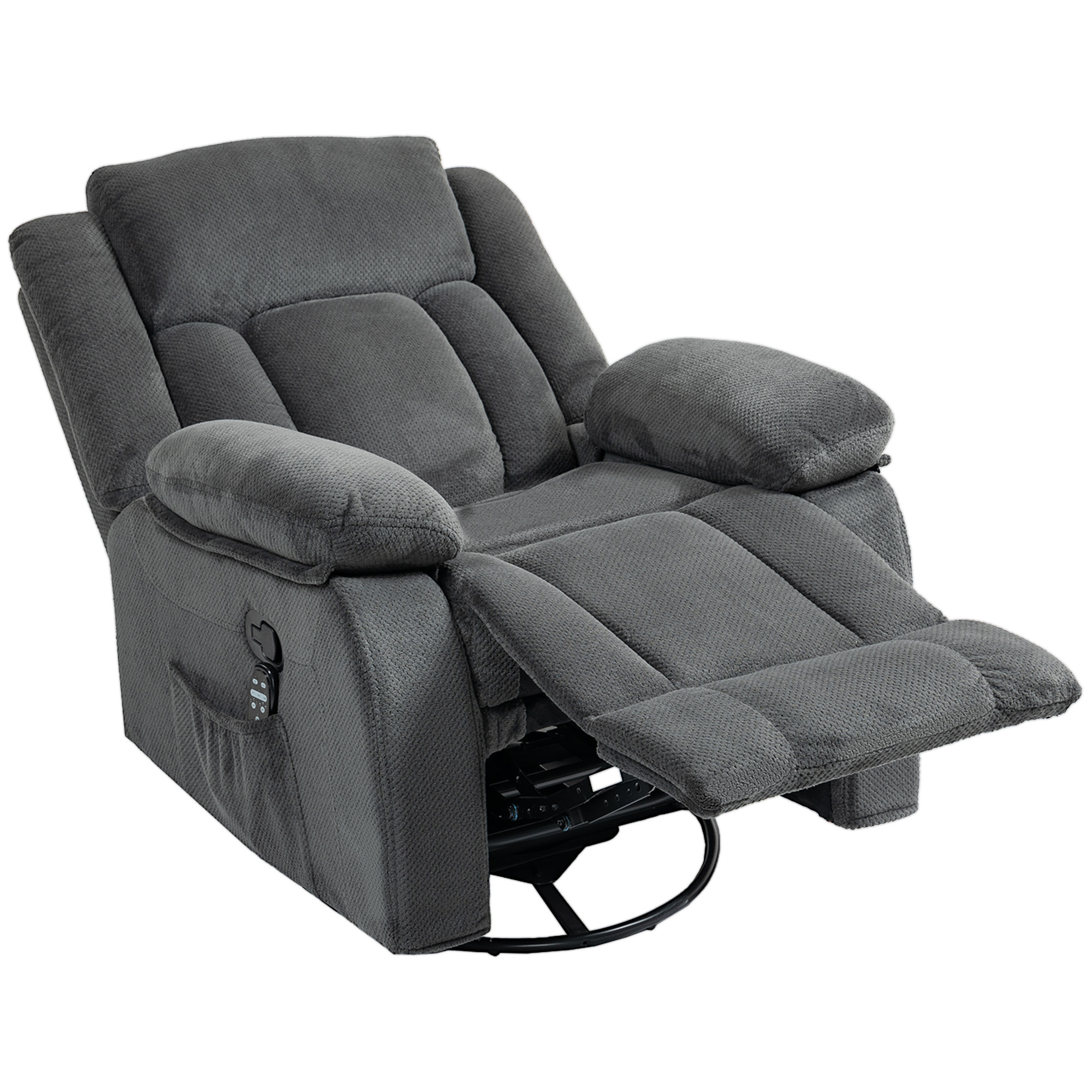 Relaxsessel mit Vibrationsmassage und Wärme, manuell verstellbarer Drehsessel mit Schaukelfunktion und Taschenfederkern, Grau