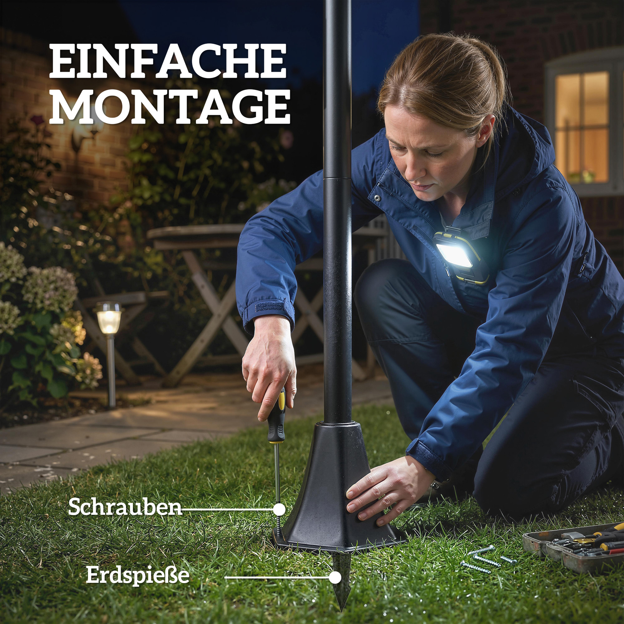 Solar Laterne 2er-Set Stehleuchte 180cm Höhenverstellbar mit 2 Helligkeitsmodi Lichtsensor Schalter, IP44