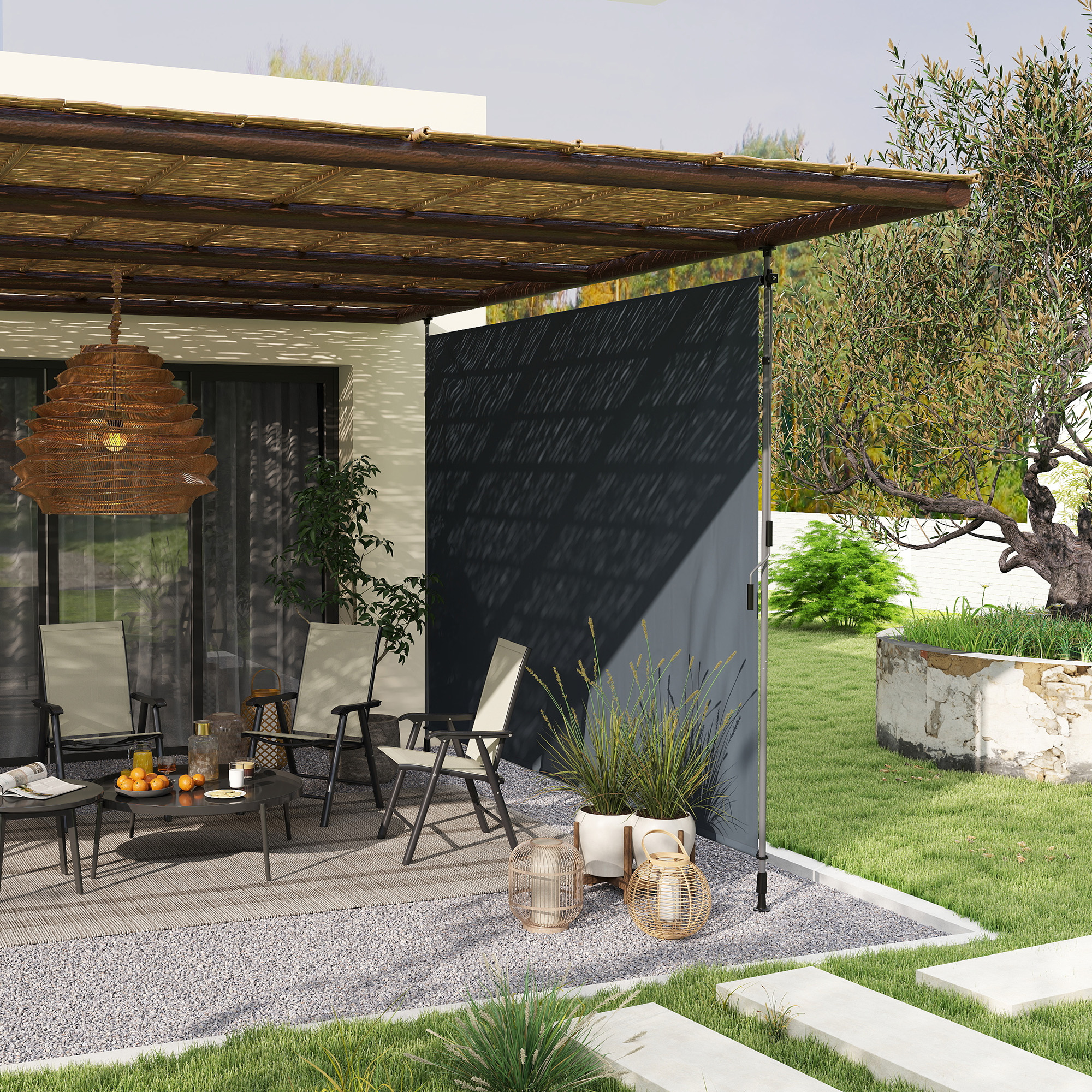 Klemmmarkise mit Handkurbel höhenverstellbar Gelenkarmmarkise Markise ohne Bohren 350 cm breit Dunkelgrau