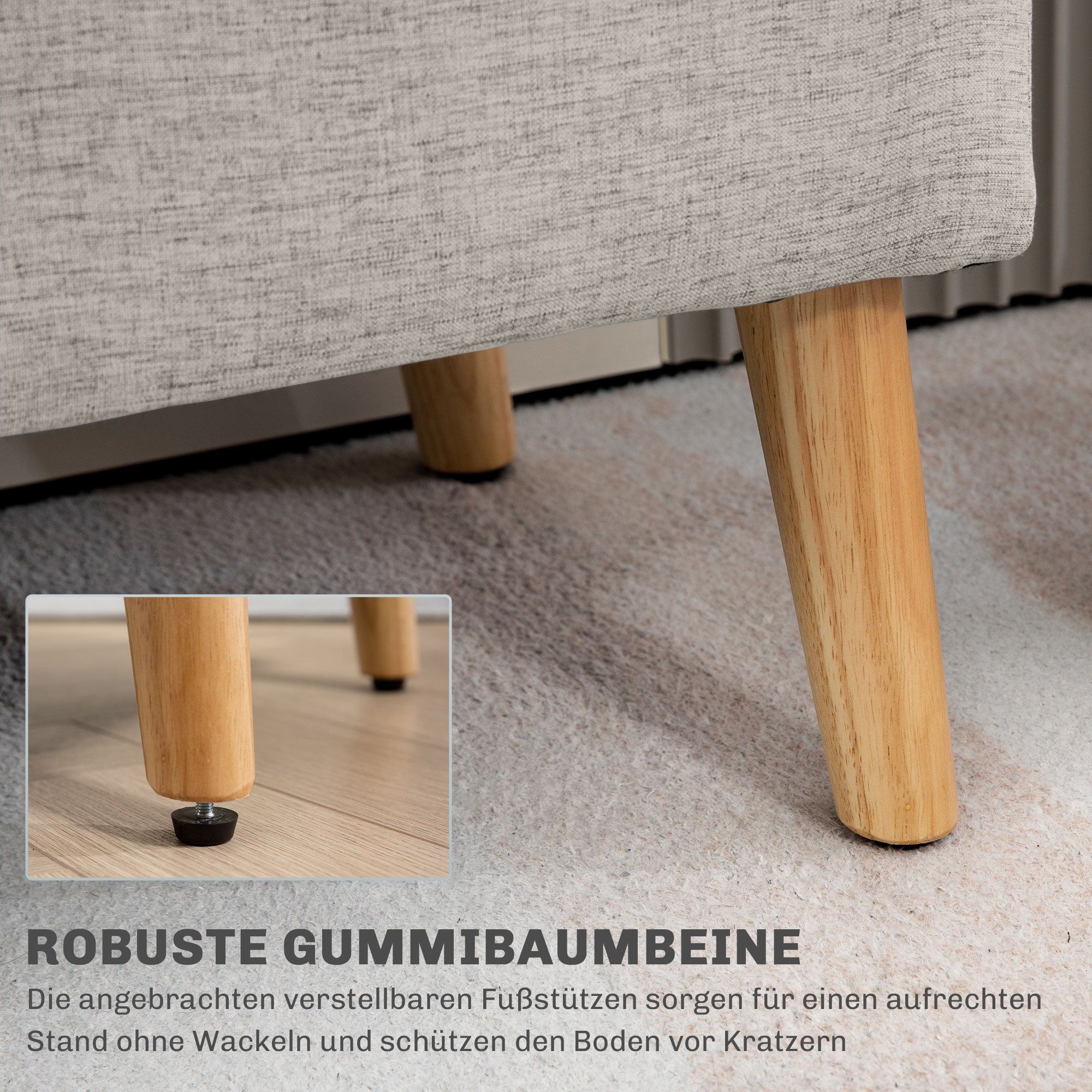 Sitzbank mit Stauraum, bis 220 kg, Leinenoptik, 110x39x45cm, Beige