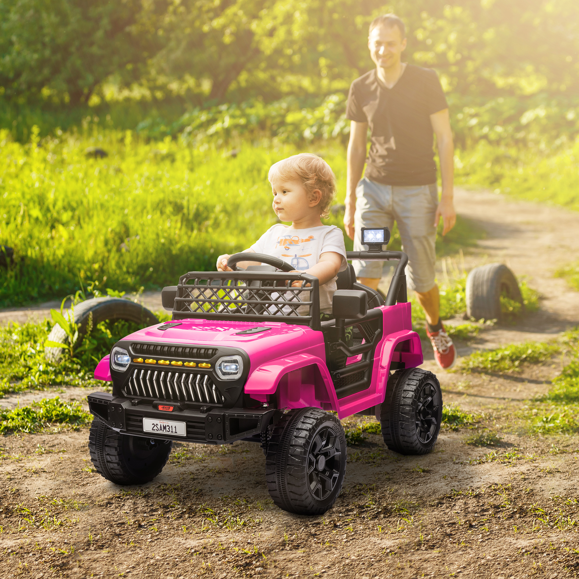 Kinder Elektroauto 12V Kinderauto Elektrisch mit 2,4 GHz Fernbedienung 2 Motor Hupe LED Musik für 3-8 Jahre Rosa