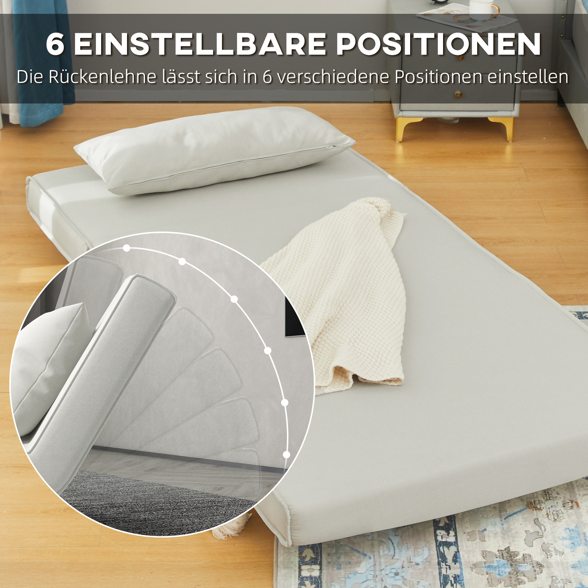 Einzelsofa Schlafsofa Sofabett Klappsofa verstellbar Rückenlehne Liege nordisch skandinavisch 25D Schaumstoff Haus Leinenimitat Kautschukholz Cremeweiß 94 x 78 x 80 cm