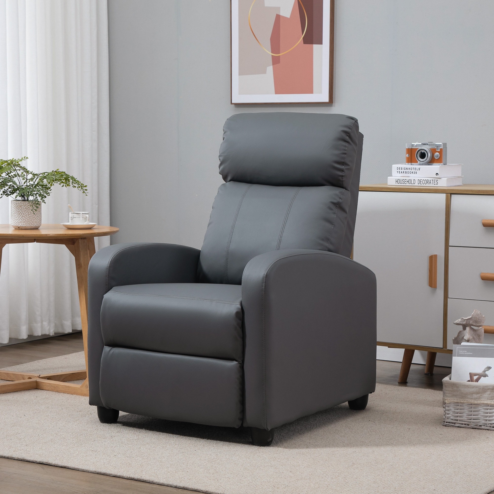 Relaxsessel Fernsehsessel mit Vibrationsmassage, Liegefunktion, 2 Massagepunkte, Fernbedienung, 68 x 88 x 98 cm Grau