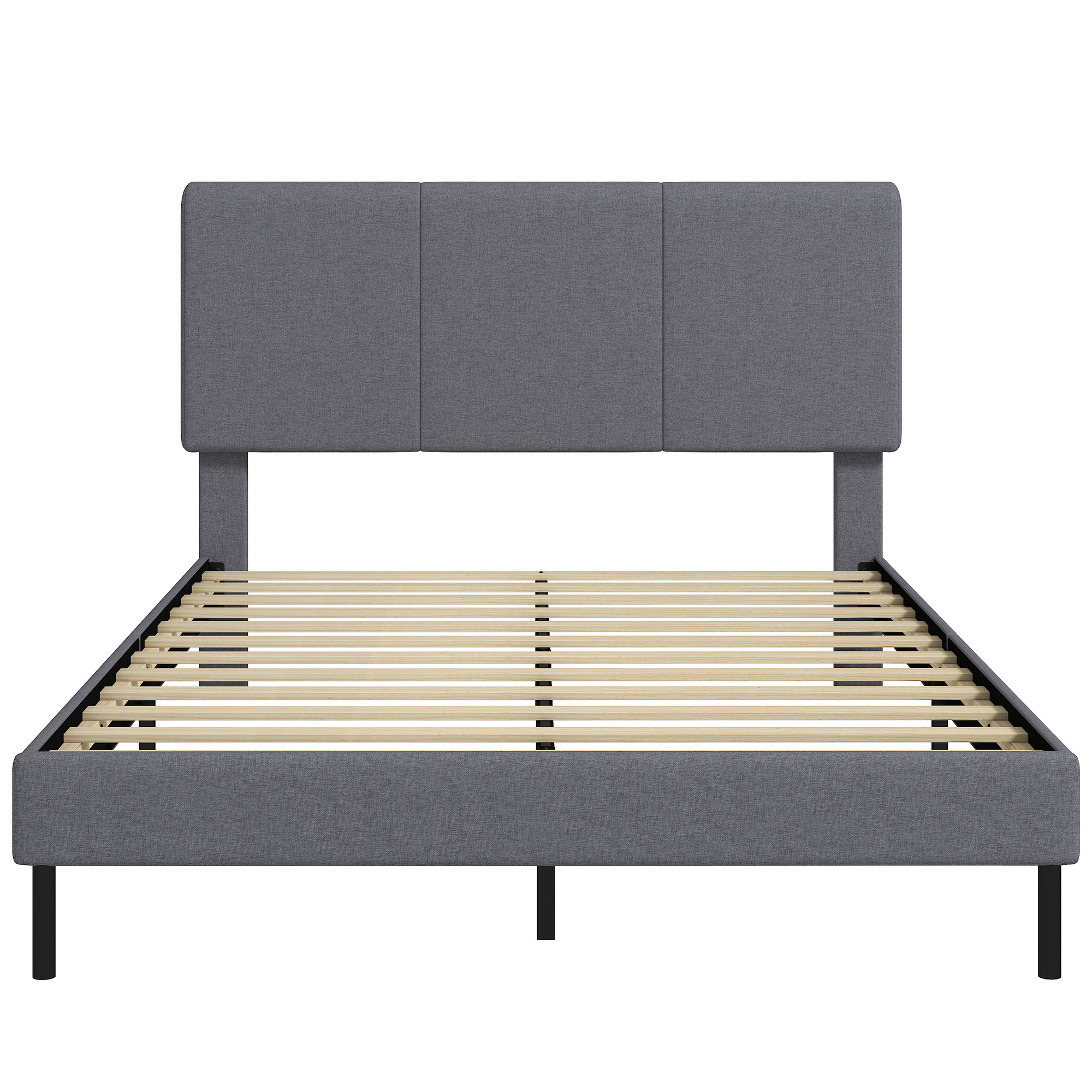 Bettgestell 140 x 200 cm mit verstellbarem Kopfteil, gepolstertes Bett in Leinenoptik mit 12 Latten