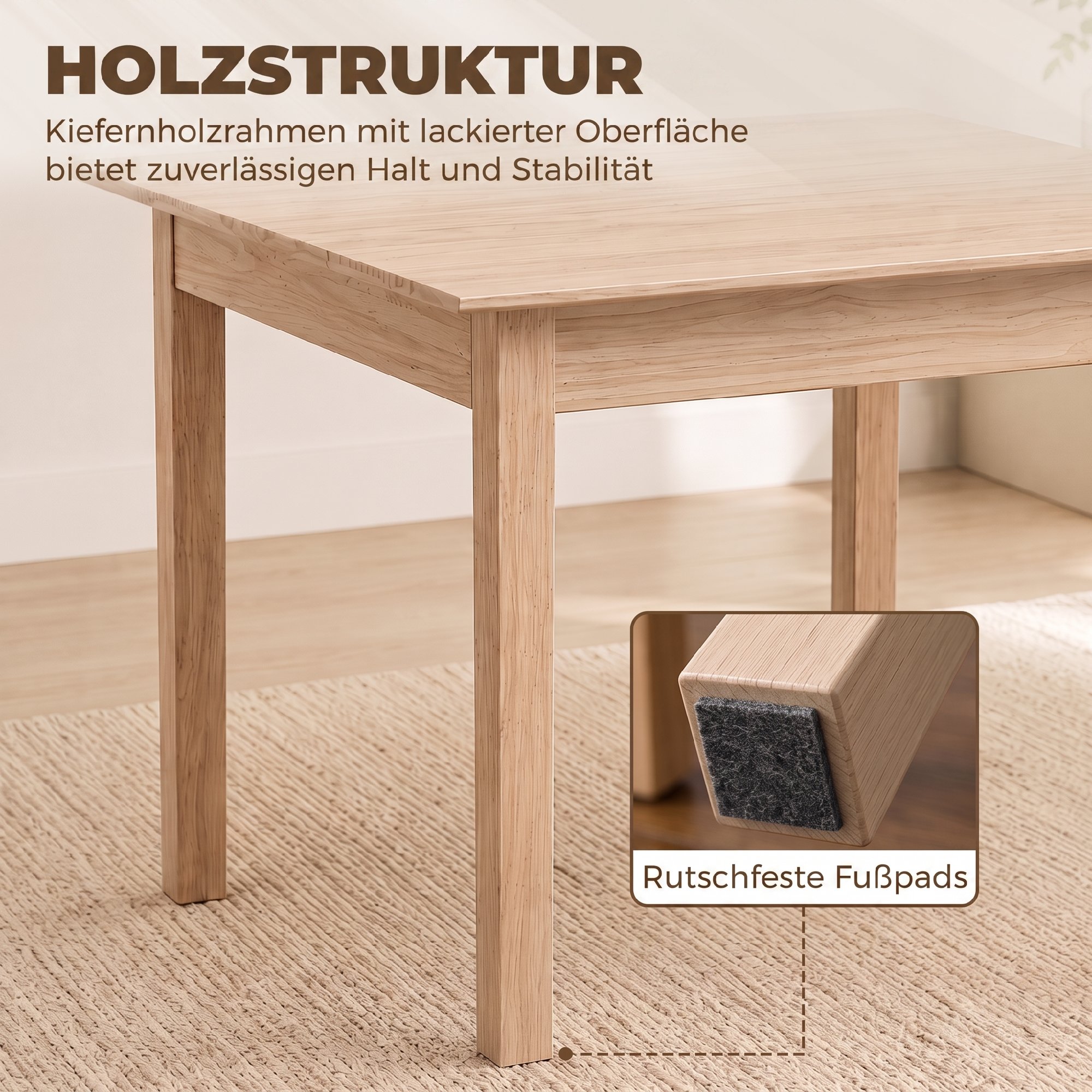 Küchentisch Esstisch Quadratischer Tisch, modernes Design, 75 cm x 75 cm x 76 cm, Naturholz