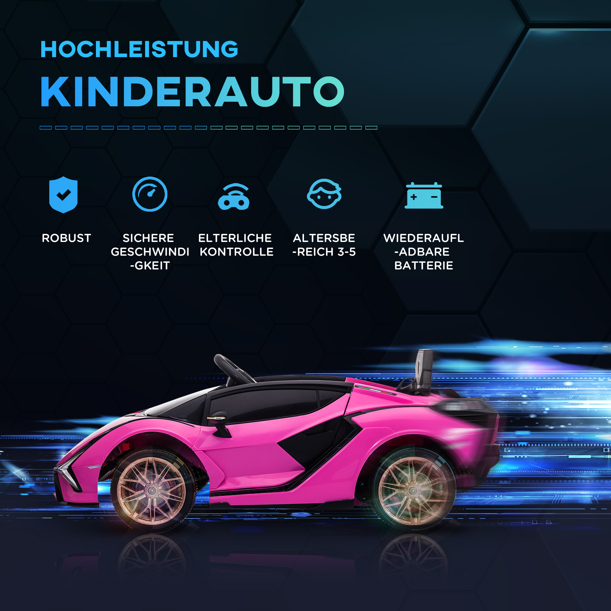 Kinder-Elektroauto, Lamborghini, 3-5 km/h, Fernsteuerung, für 3-5 Jahre, Rosa