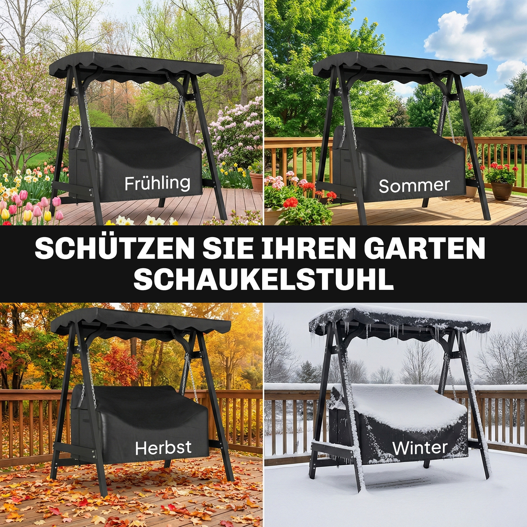 2-Sitzer Gartenschaukel-Abdeckung, wasserdichte Schutzhülle, winddicht und UV-beständig, 420D Oxford-Stoff