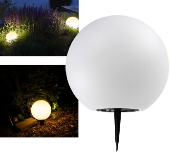LED Solar Kugelleuchte 25cm Ø "SK25 W", IP44, Warmweiß / 3000K