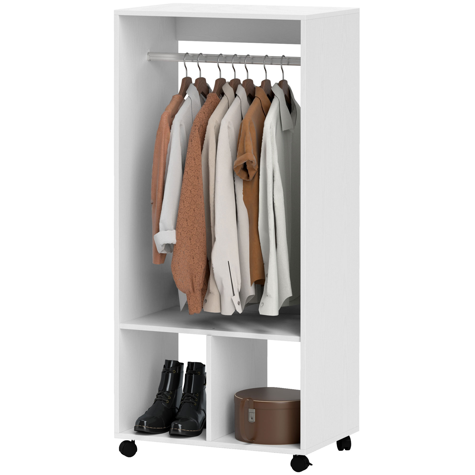 Kleiderschrank Garderobe,60 cm x 40 cm x 127 cm, 1 Kleiderstange, 2 Regale, Weiß Kleiderschrank Garderobe,60 cm x 40 cm x 127 cm, 1 Kleiderstange, 2 Regale, Weiß