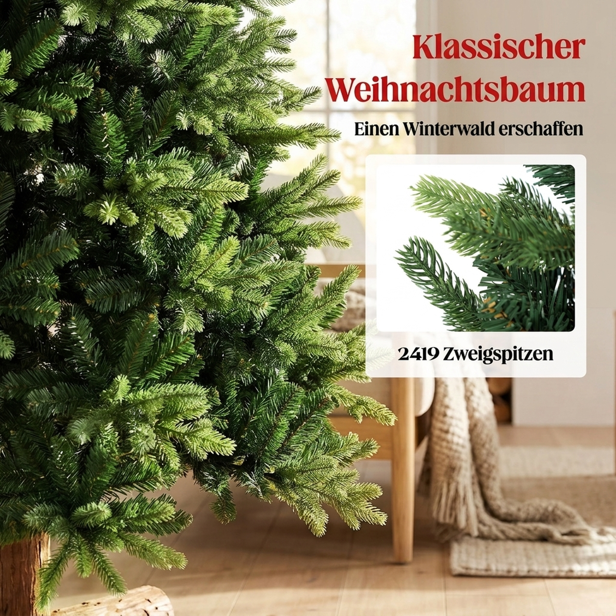 künstlicher Weihnachtsbaum, 180 cm, mit 2419 PE- & PVC-Zweigspitzen, Klappsystem, grün