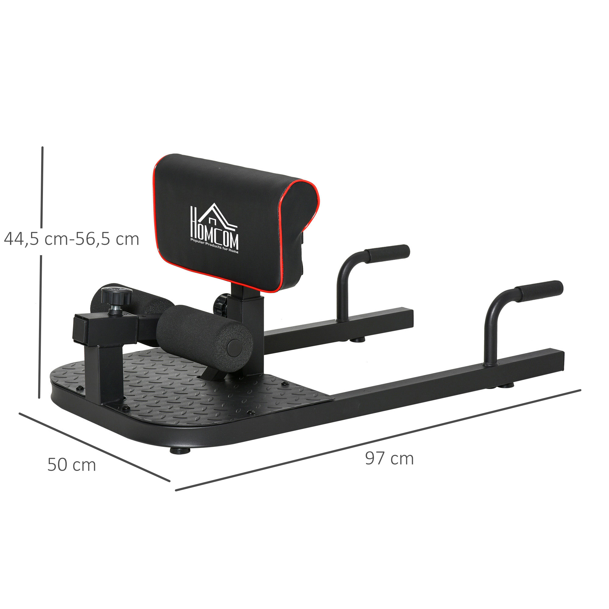 Sissy Squat Kniebeugentrainer Beintrainer Bauch-Gesäß-Trainer 3 in 1 Trainer verstellbar bis 120 kg Stahl Schwarz 50 x 97 x (44,5-56,5) cm