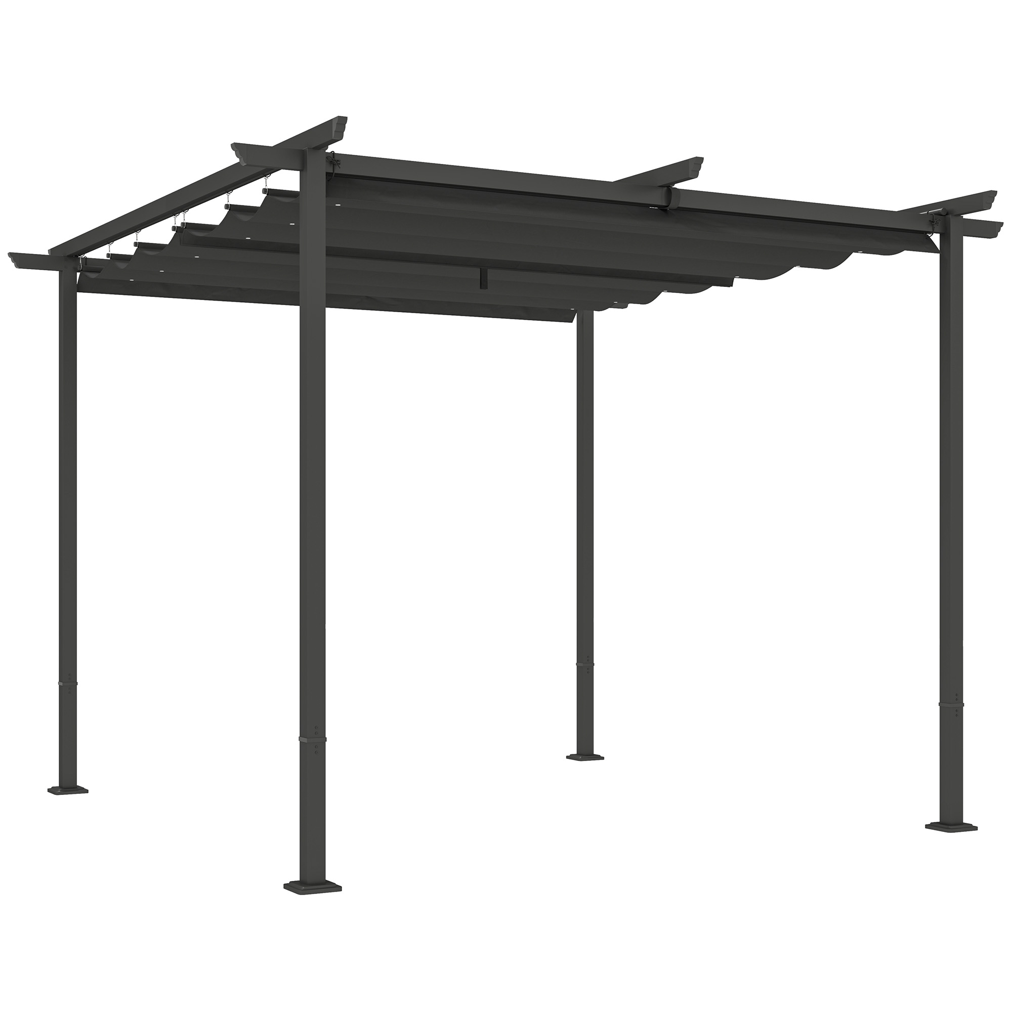 3 x 3 m Garten-Pergola mit verstellbarem Dach, Metallrahmen, UPF30+ Schutz, Sonnendach für Veranda, Terrasse, Dunkelgrau