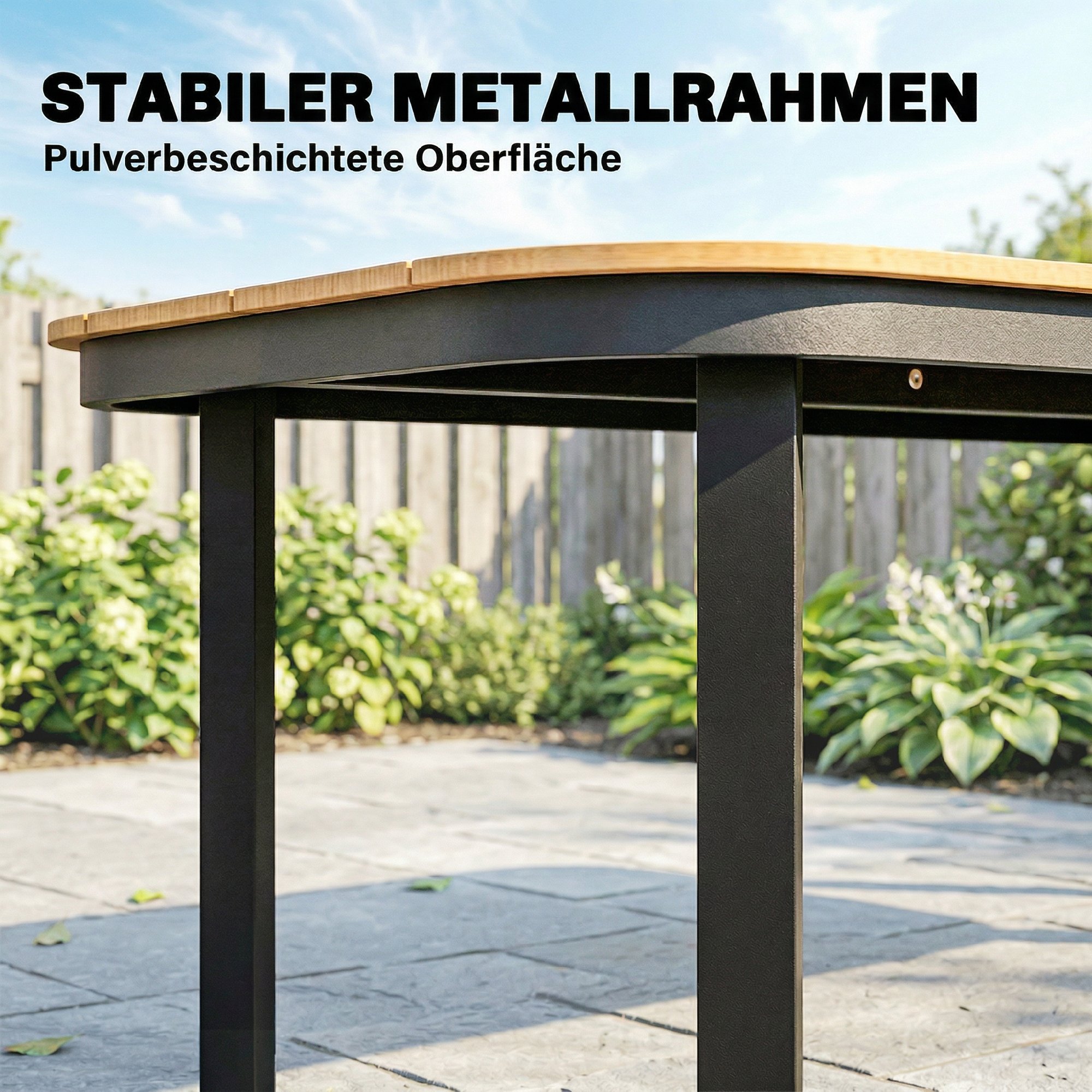 Gartentisch, Esstisch für 6 Personen, Balkontisch mit Metallrahmen, WPC Lamellentischplatte, 155 x 88 x 72 cm, Braun