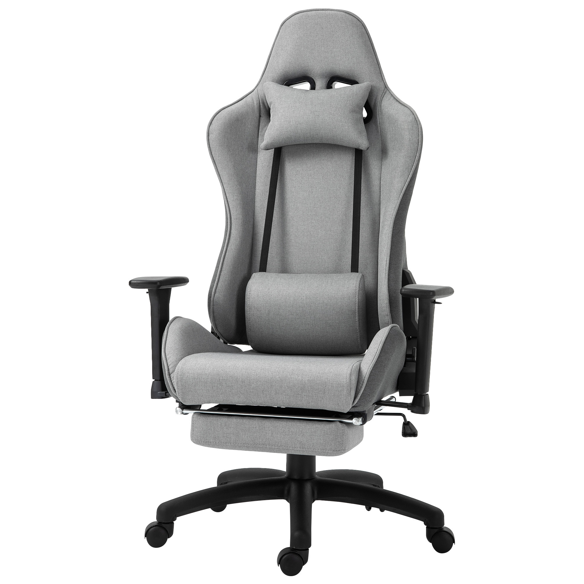 Bürostuhl Computerstuhl Drehstuhl mit abnehmbarem Kopf- und Lendenkissen Wippenfunktion ergonomischer Schreibtischstuhl drehbar höhenverstellbar mit Fußstütze PP Grau 73x57x127-135 cm Bürostuhl Computerstuhl Drehstuhl mit abnehmbarem Kopf- und Lendenkissen Wippenfunktion ergonomischer Schreibtischstuhl drehbar höhenverstellbar mit Fußstütze PP Grau 73x57x127-135 cm