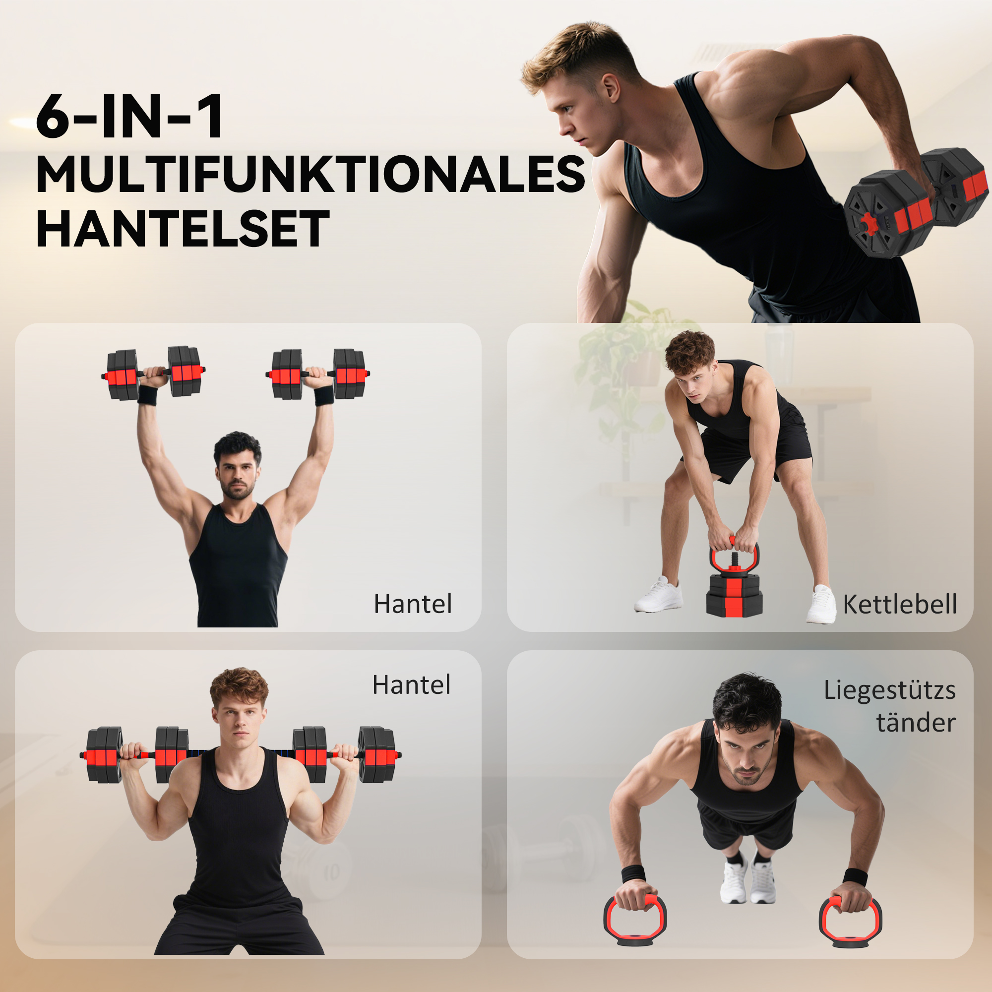 6-in-1 Hantelset Kurzhantel Set Kurzhanteln Langhanteln verstellbar 30 KG für Krafttraining Zuhause