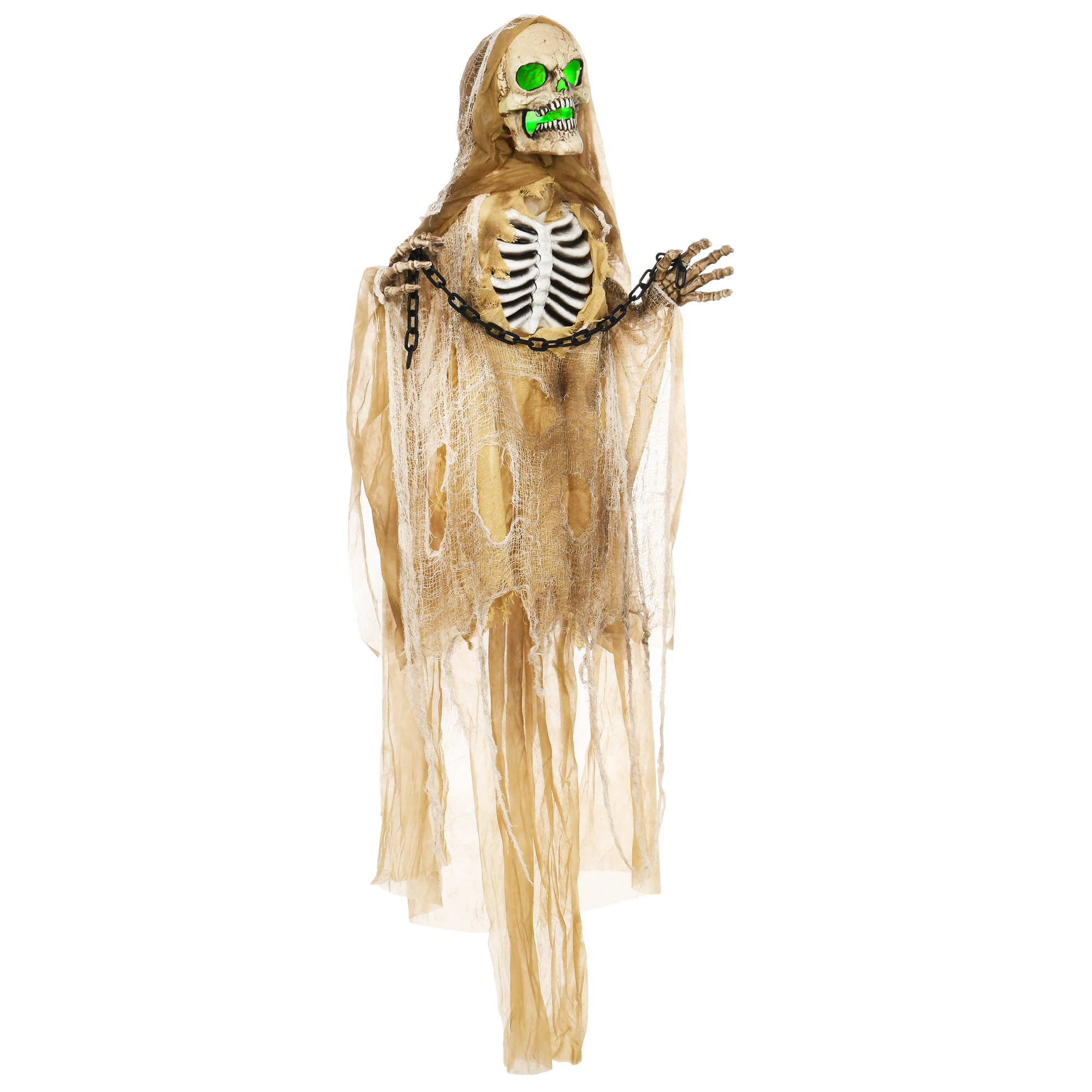 Halloweendekoration, Hängendes Skelett, leuchtender Kopf, unheimliches Heulen, biegsame Arme, Khaki Halloweendekoration, Hängendes Skelett, leuchtender Kopf, unheimliches Heulen, biegsame Arme, Khaki