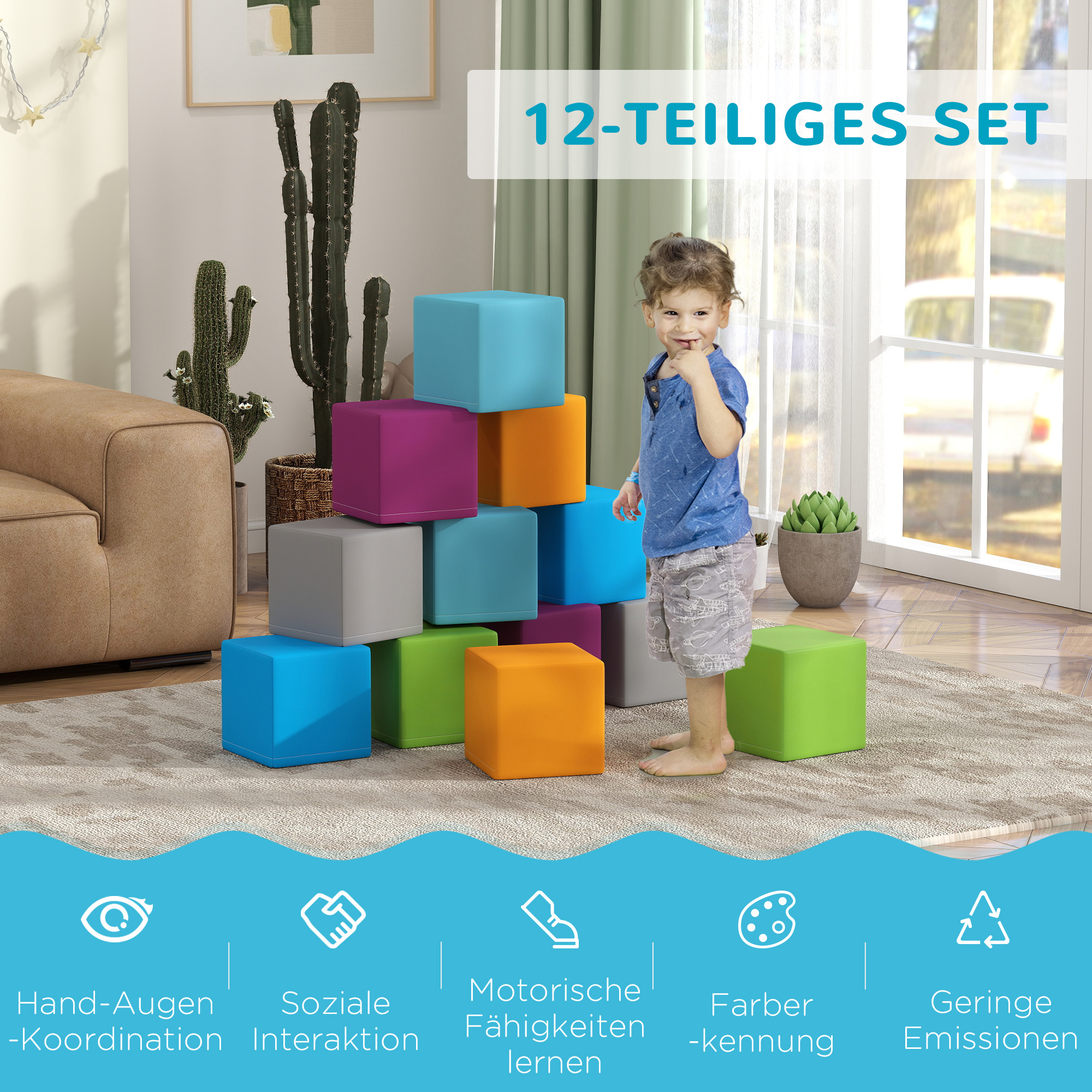 Kletter- und Krabbelspielzeug für Kinder, weicher EPE-Schaumstoff, 20x20x20 cm, Mehrfarbig, 1-3 Jahre