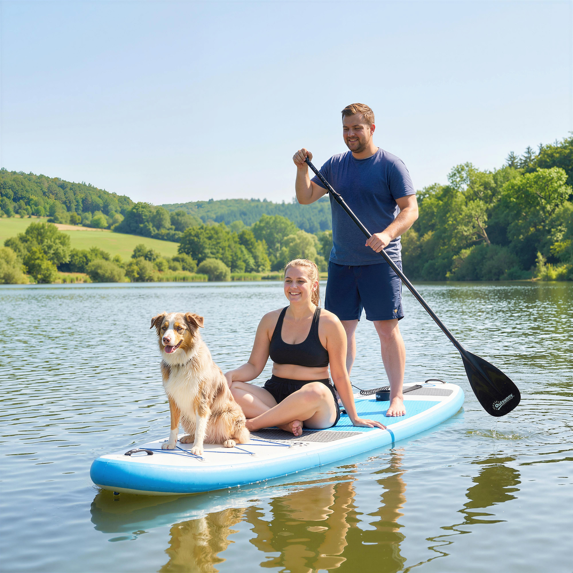 Stand Up Paddling Board Set Aufblasbar 320cm SUP Board mit Verstellbares Paddel Rutschfest EVA-Deck Fußschlaufe Pumpe