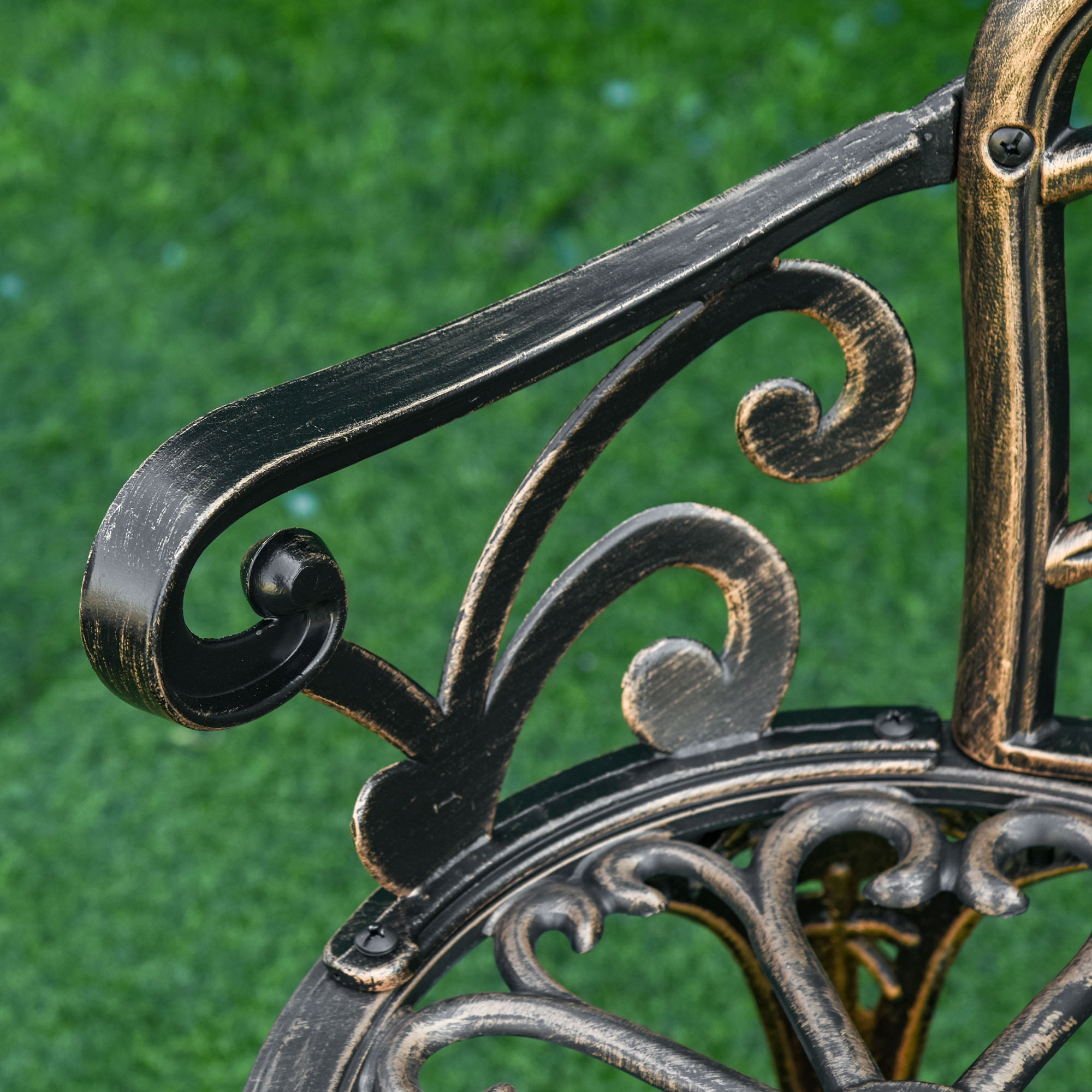 Gartenbank 2-Sitzer aus Metall, Sitzbank im Retro Stil, Parkbank mit Blumenmuster 100 x 54 x 78 cm, Bronze