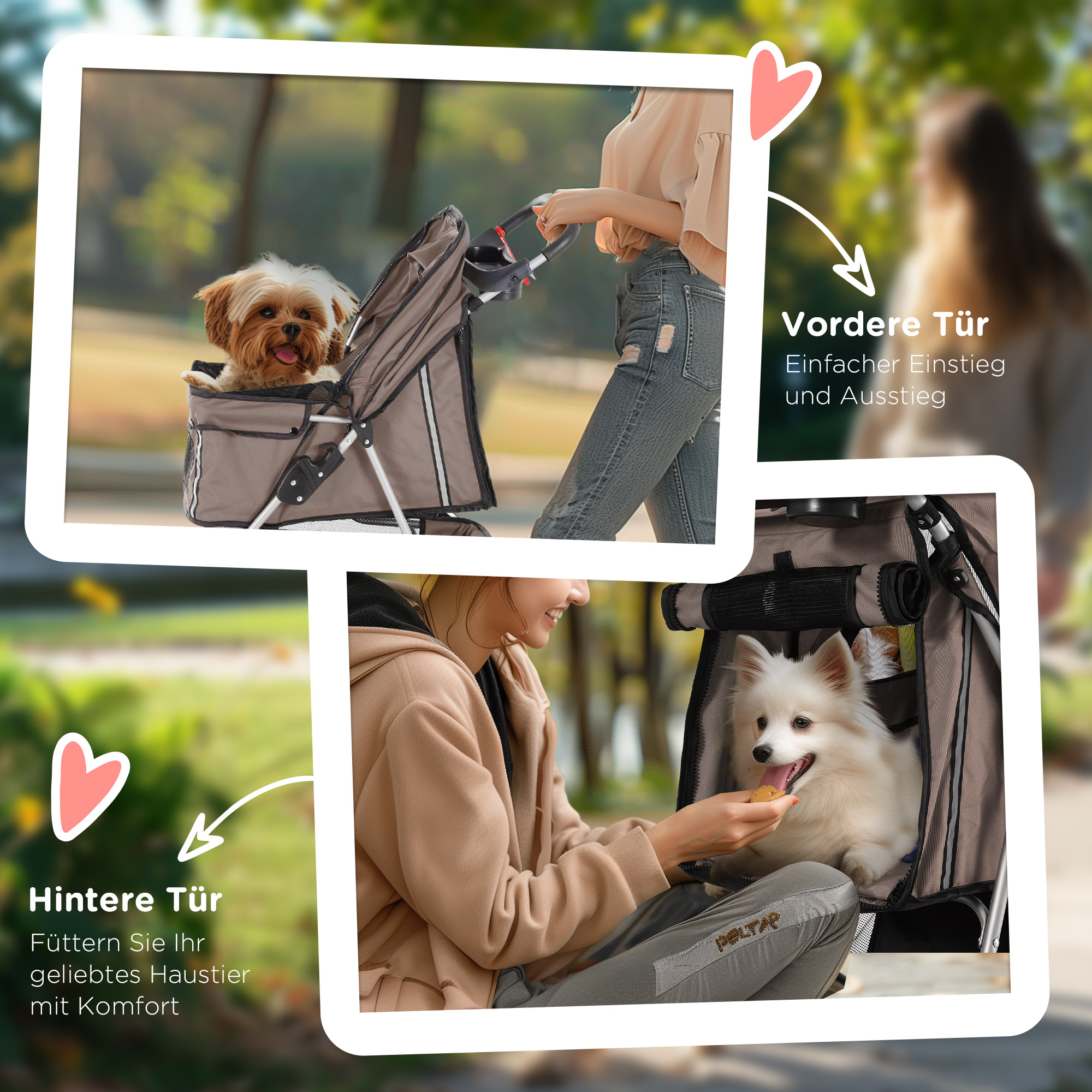 Hundebuggy Hundewagen bis 10 kg Klappbar Bodenkorb 2 Becherhalter verstellbares Vordach Kaffeebraun