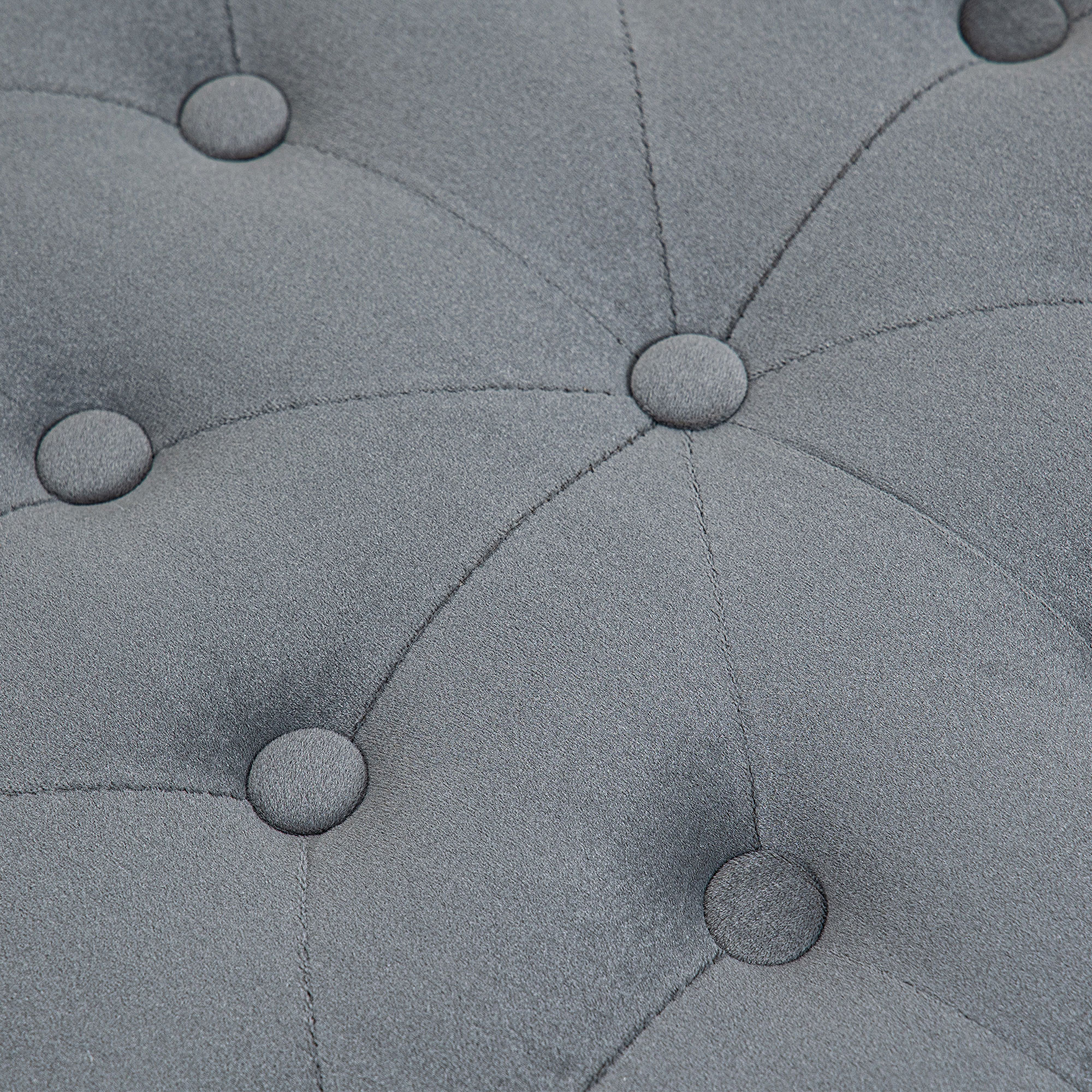 Hocker, rund, mit Staufach, Steppdesign mit Knöpfen, Bezug in Samtoptik, grau, 60 x 60 x 40cm