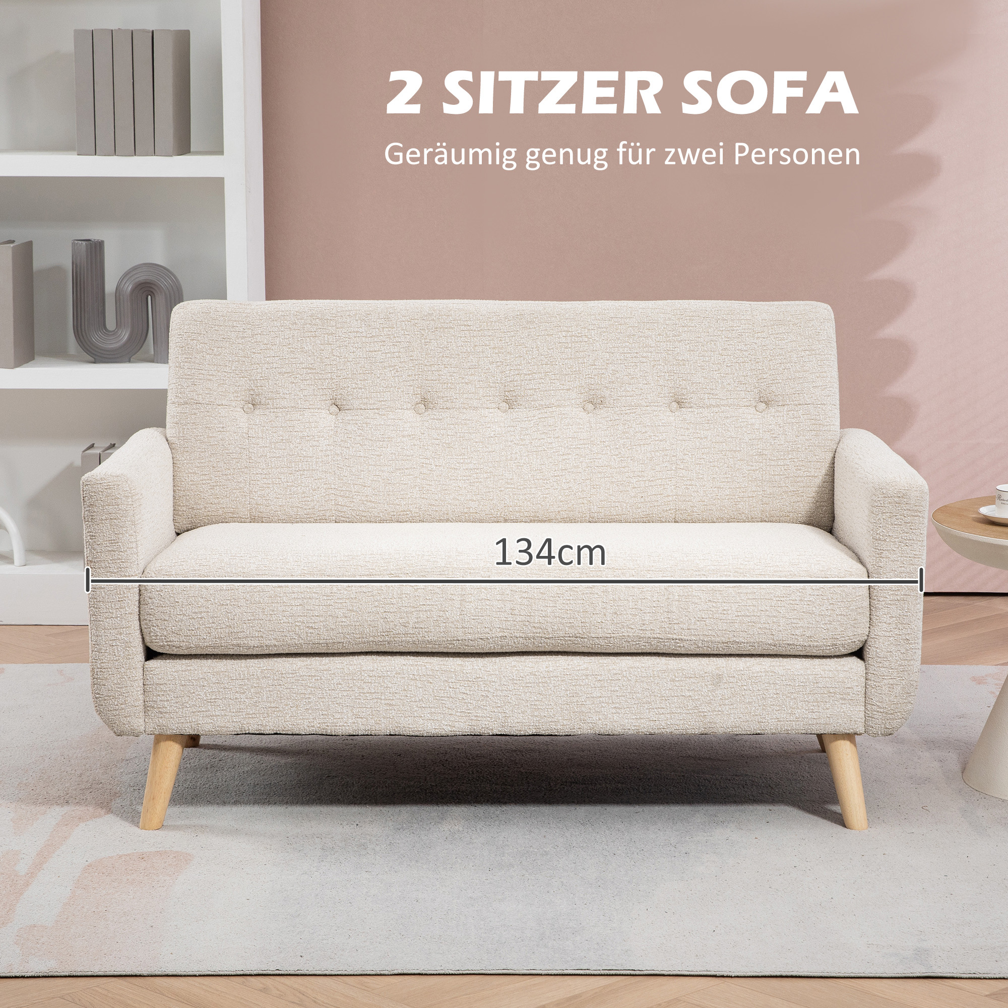 Zweisitzer-Sofa, komfortabel, 134x71x82 cm, Beige