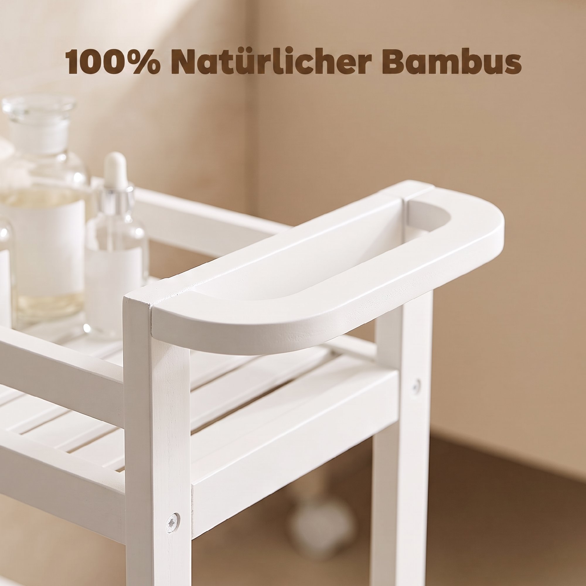 Servierwagen, 3 Etagen, Lamellenböden, Herausfallschutz, Bambus, 55 x 20 x 75 cm