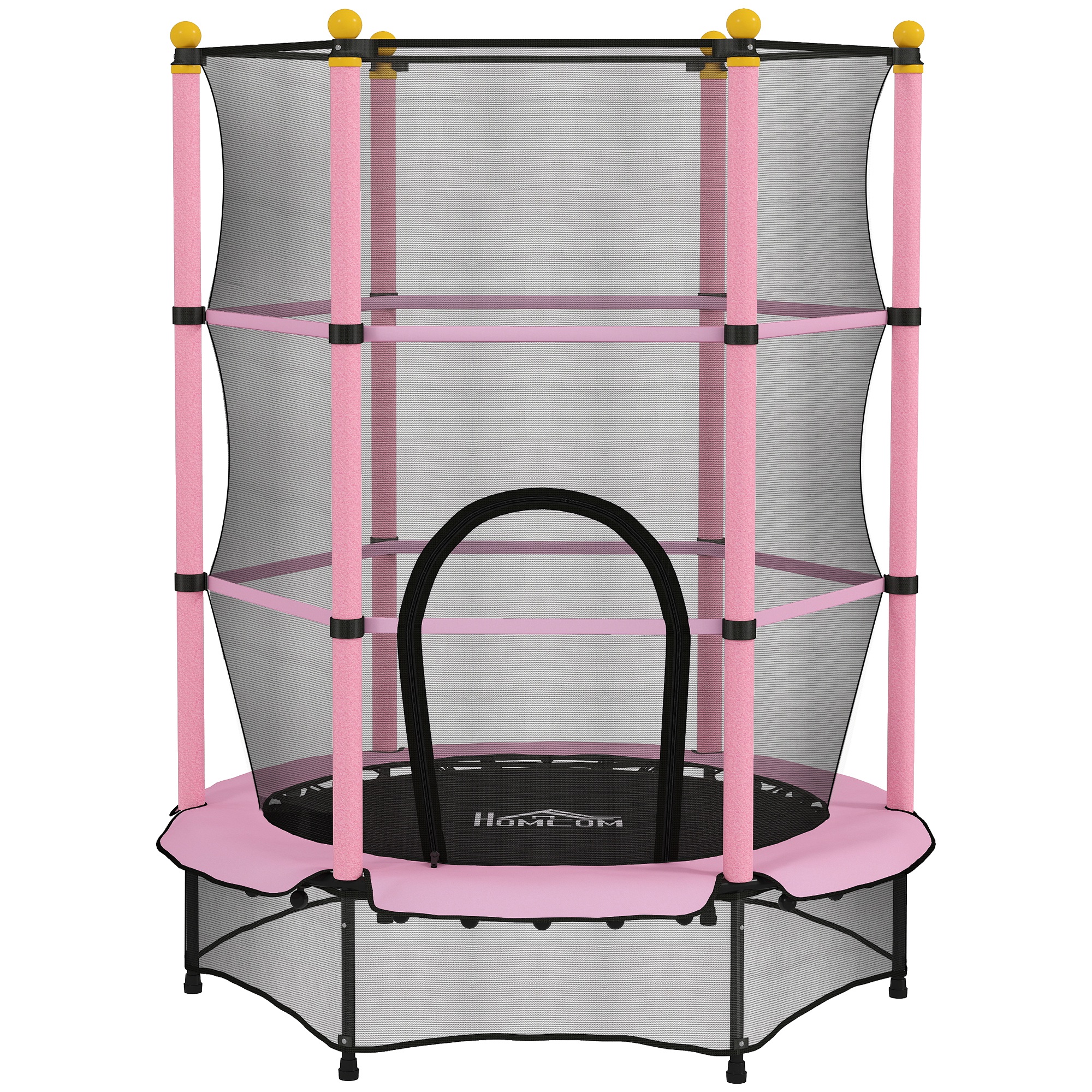 Trampolin für Kinder, Ø140 cm, mit Sicherheitsnetz, für innen und außen, Stahl, Kunststoff, belastbar bis 50 kg, Rosa