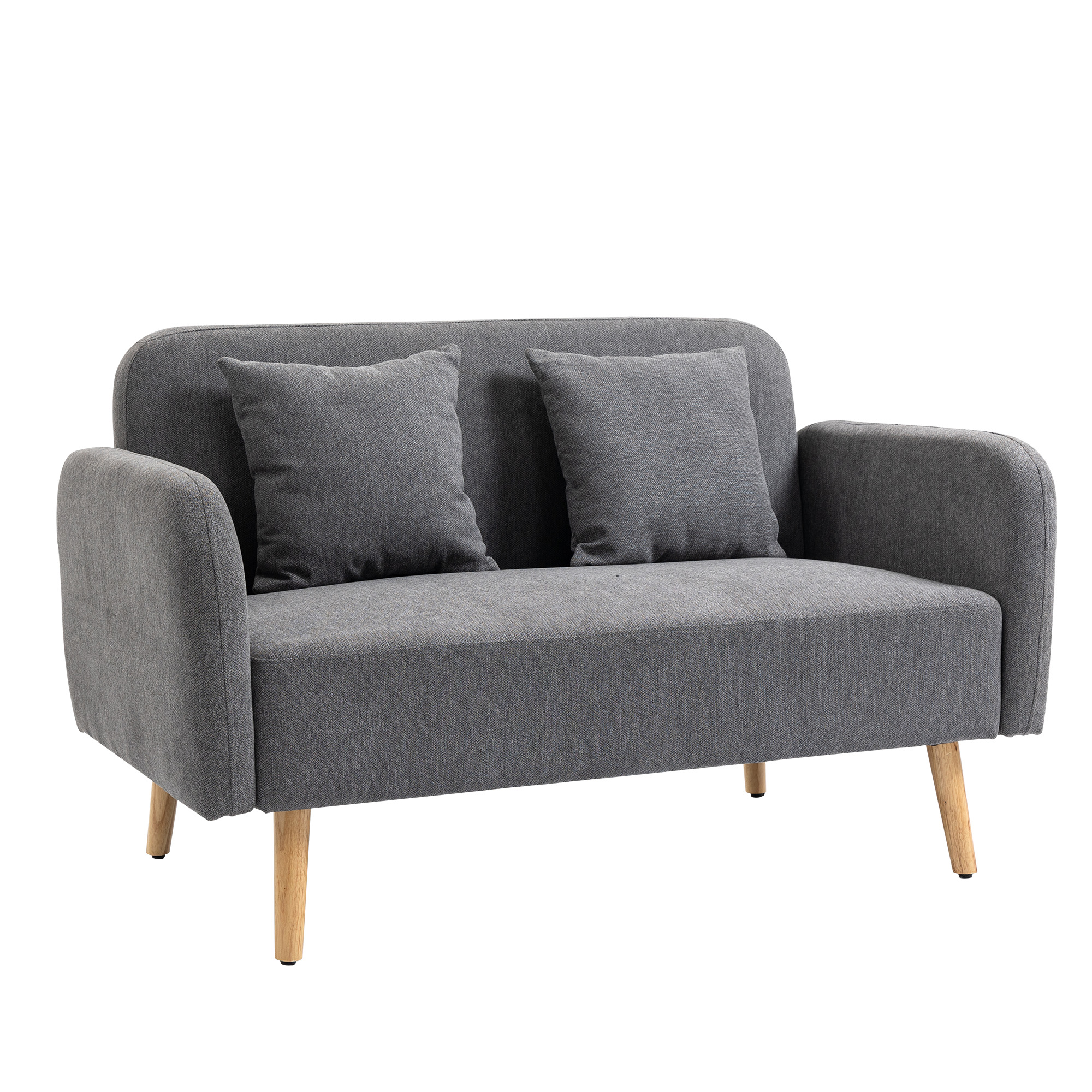 Sofa 2 Sitzer Couch mit 2 Wurfkissen, Kleine Loveseat mit Samtopik Modern Polstersofa für Wohnzimmer, Schlafzimmer, kleinen Raum, Grau 130 x 70 x 80 cm