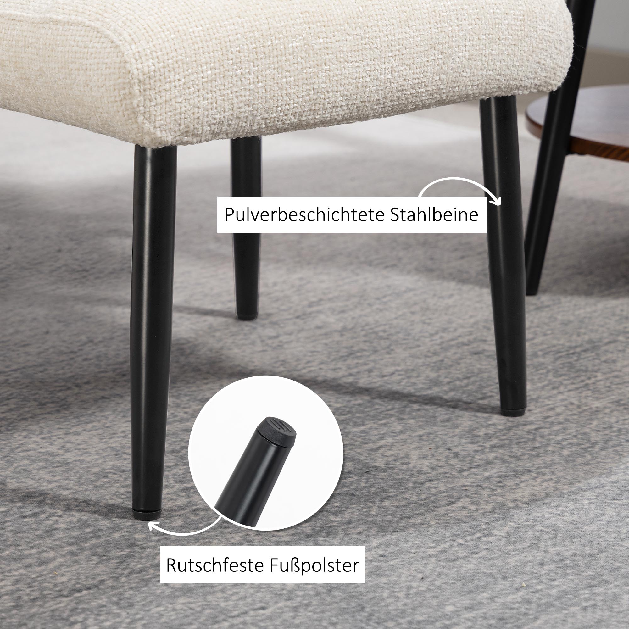 Sitzhocker Hocker mit weichem Sitzkissen Stahlbeinen Fußhocker mit Chenille-Stoff, 45 x 41 x 38 cm, Cremeweiß