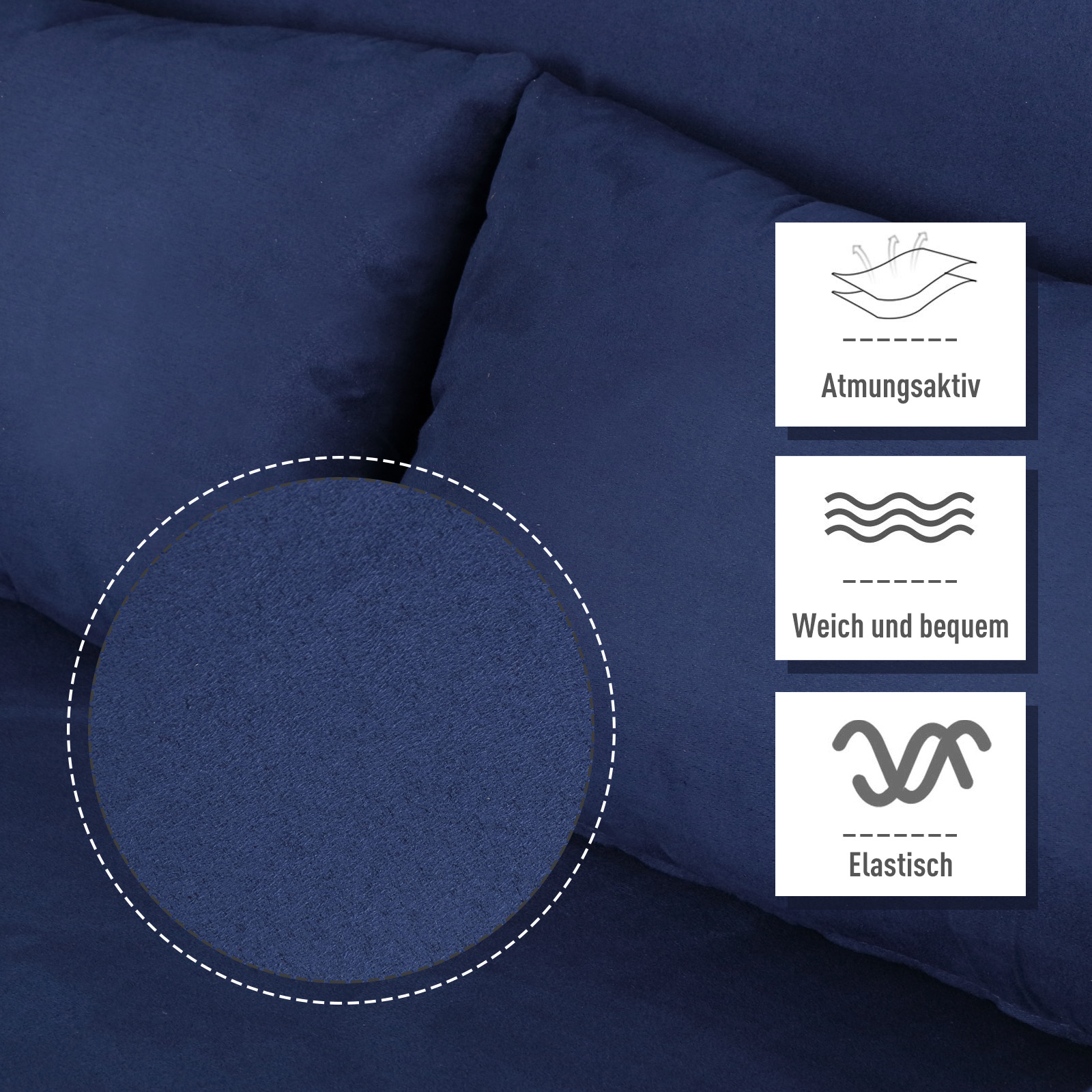 Schlafsofa, 5-fach verstellbar, Wildlederimitat, Metallrahmen, inkl. Kissen, Marineblau