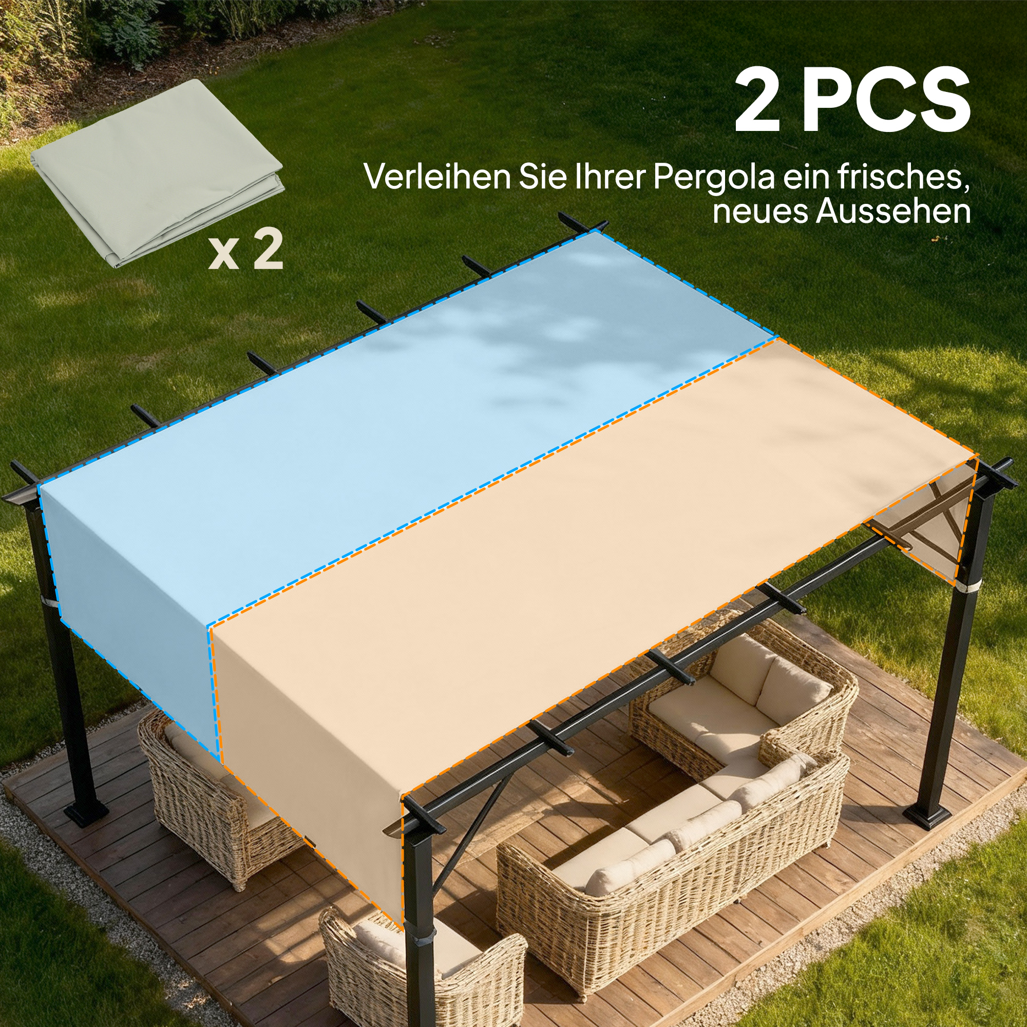 Ersatzdach für Pergola mit UV-Schutz, Sonnensegel für Terrassenüberdachung für 3 x 3 m Pavillon, Hellgrau