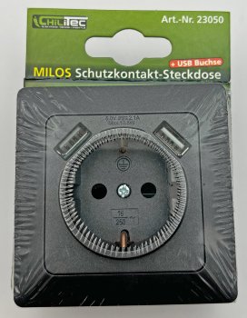 MILOS Schutzkontakt-Steckdose, Anthrazit / 250V~/ 16A, UP, 2x USB Buchse je 5V/1A