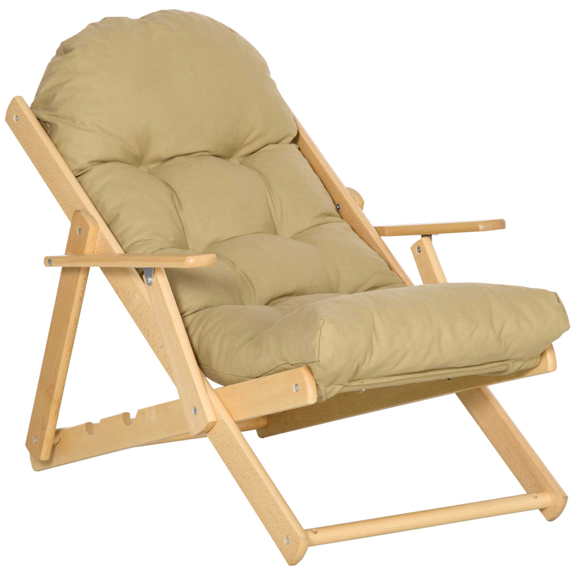 Akzentsessel, Relaxsessel, verstellbare Rückenlehne, Buchenholzrahmen, bis 120 kg, Braun