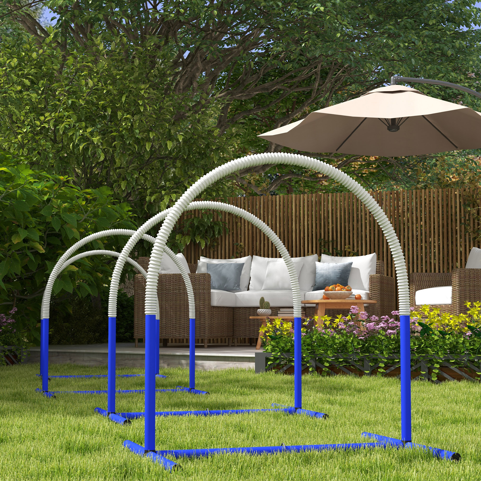 Agility-Set für Hunde, Hundetraining, 4 Bögen, für Einsteiger, mit Tragetasche, blau+weiß, 88 x 64 x 95cm