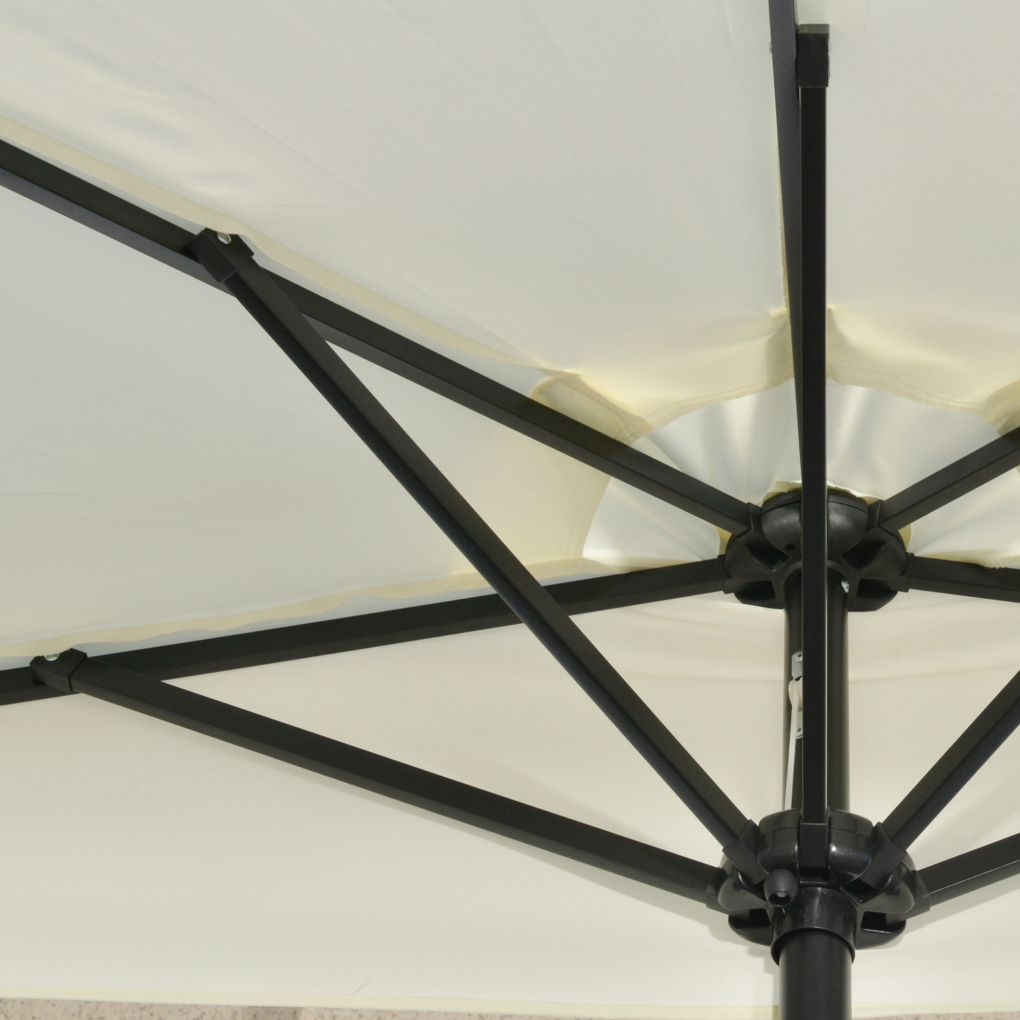 Sonnenschirm, Terrassenschirm, halbrund, mit Solarpaneel, 20 LEDs, Handkurbel, beige, 2,70 x 1,35 x 2,40 m