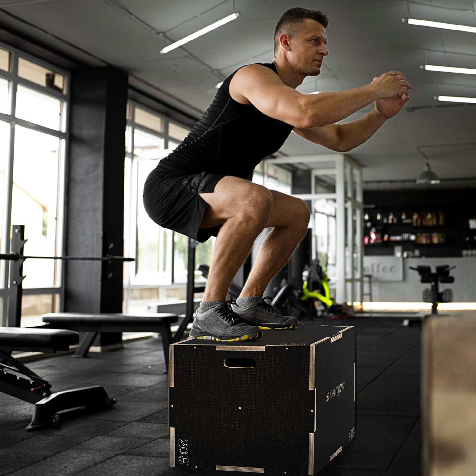 Plyo-Box/Sprungbox, robust, 76x61x51 cm, Schwarz, Griff 10x3,5 cm, bis 120 kg