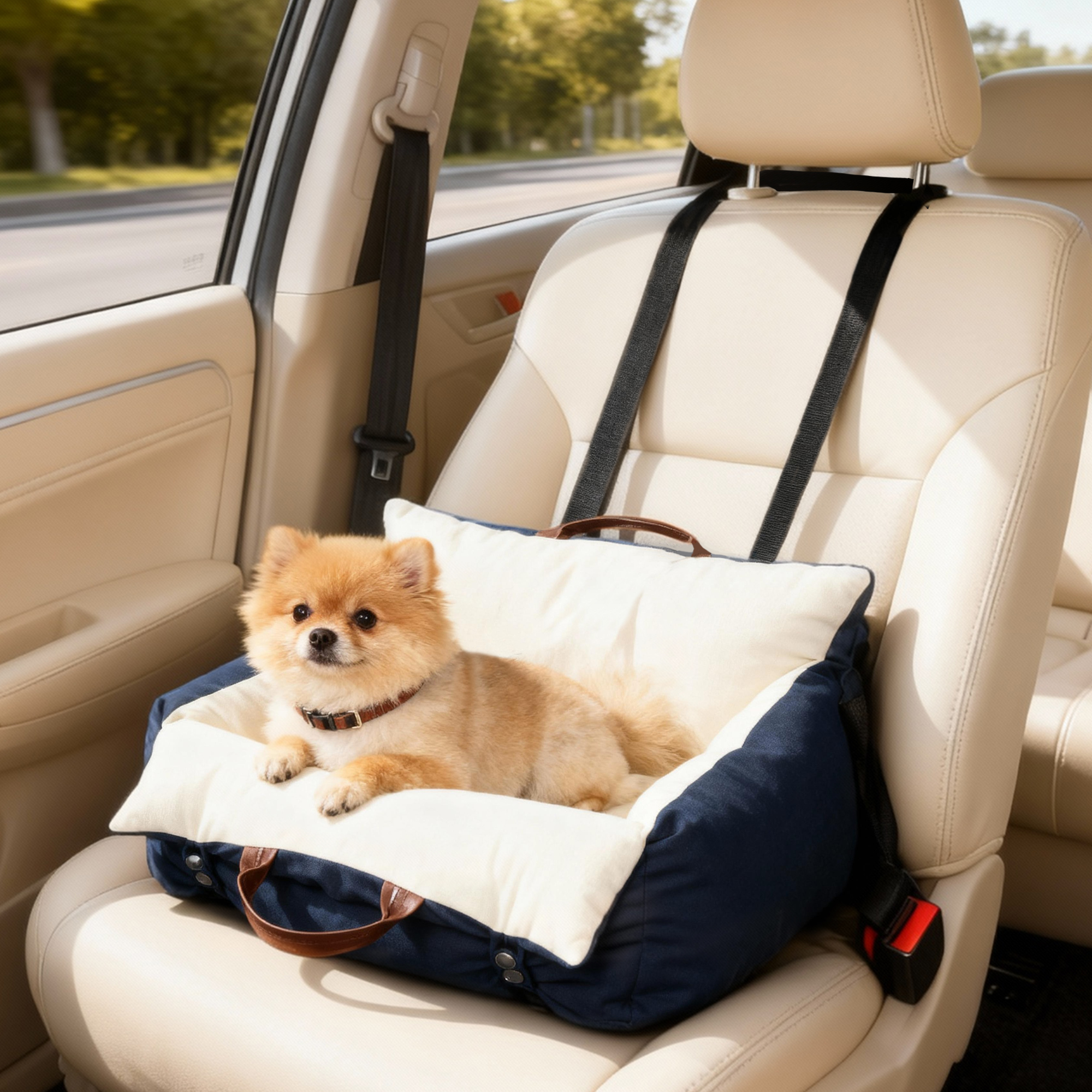 Hundeautositz, 2 Gurte, waschbare Bezüge, für Haustiere unter 5 kg, Blau