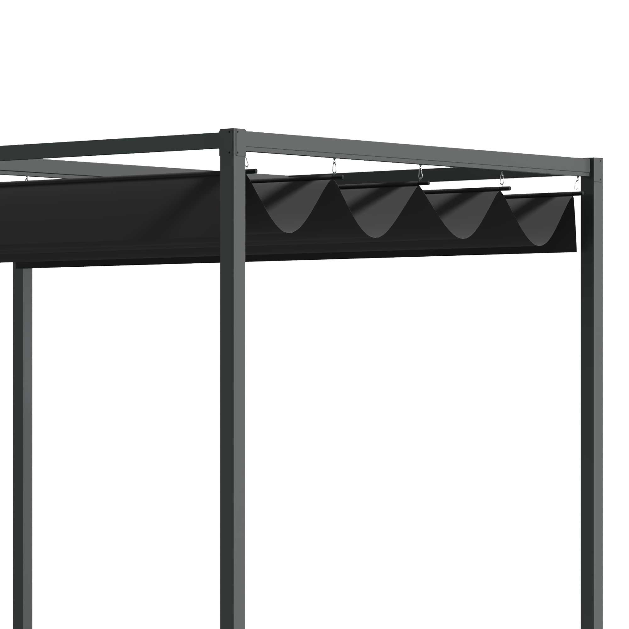 Pergola ca. 3x2m Garten Pavillon Terrassendachung Metall Freistehender Gartenpavillon mit Verstellbares Dach, UV Schutz, Sonnenschutz für Terrasse und Garten, Schwarz+Grau