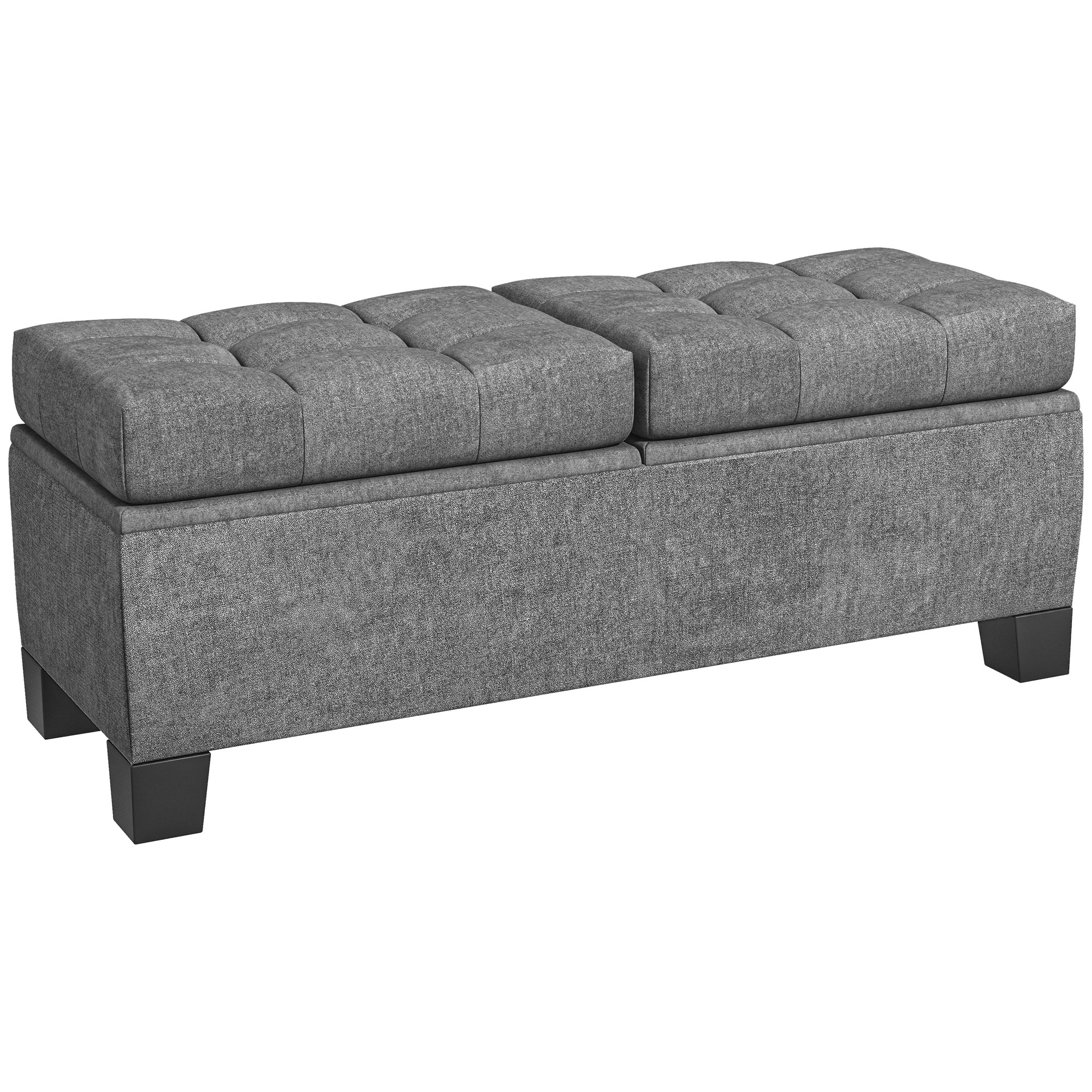 Sitzbank mit Stauraum, Polsterbank mit Leinenoptik, Gepolsterte Aufbewahrungsbox bis 180kg belastbar, für Flur, Schlafzimmer, Wohnzimmer, 116x41x47 cm, Grau