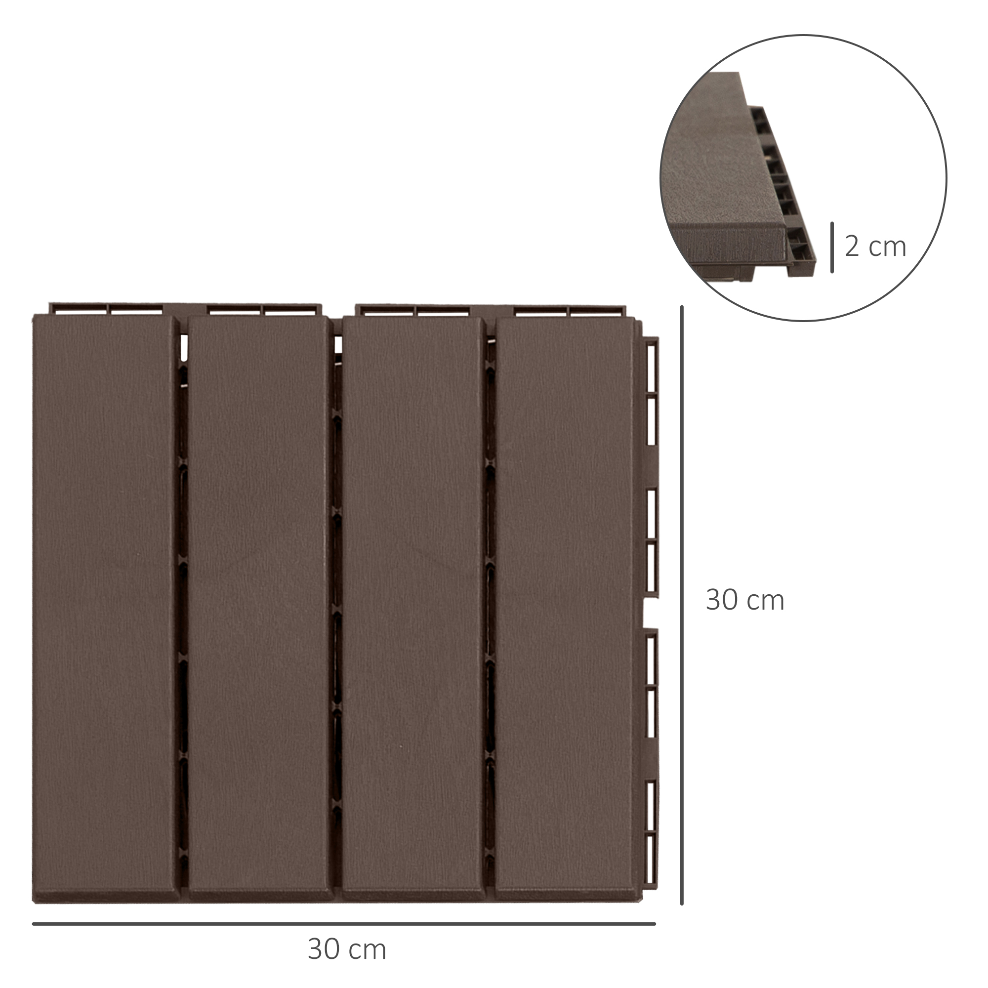 Terrassenfliesen 30 x 30 cm 9 Stück 0,81? Klickfliesen Balkonfliesen mit Klicksystem Drainagefunktion Bodenbelag Fliese für Terrasse Balkon Braun
