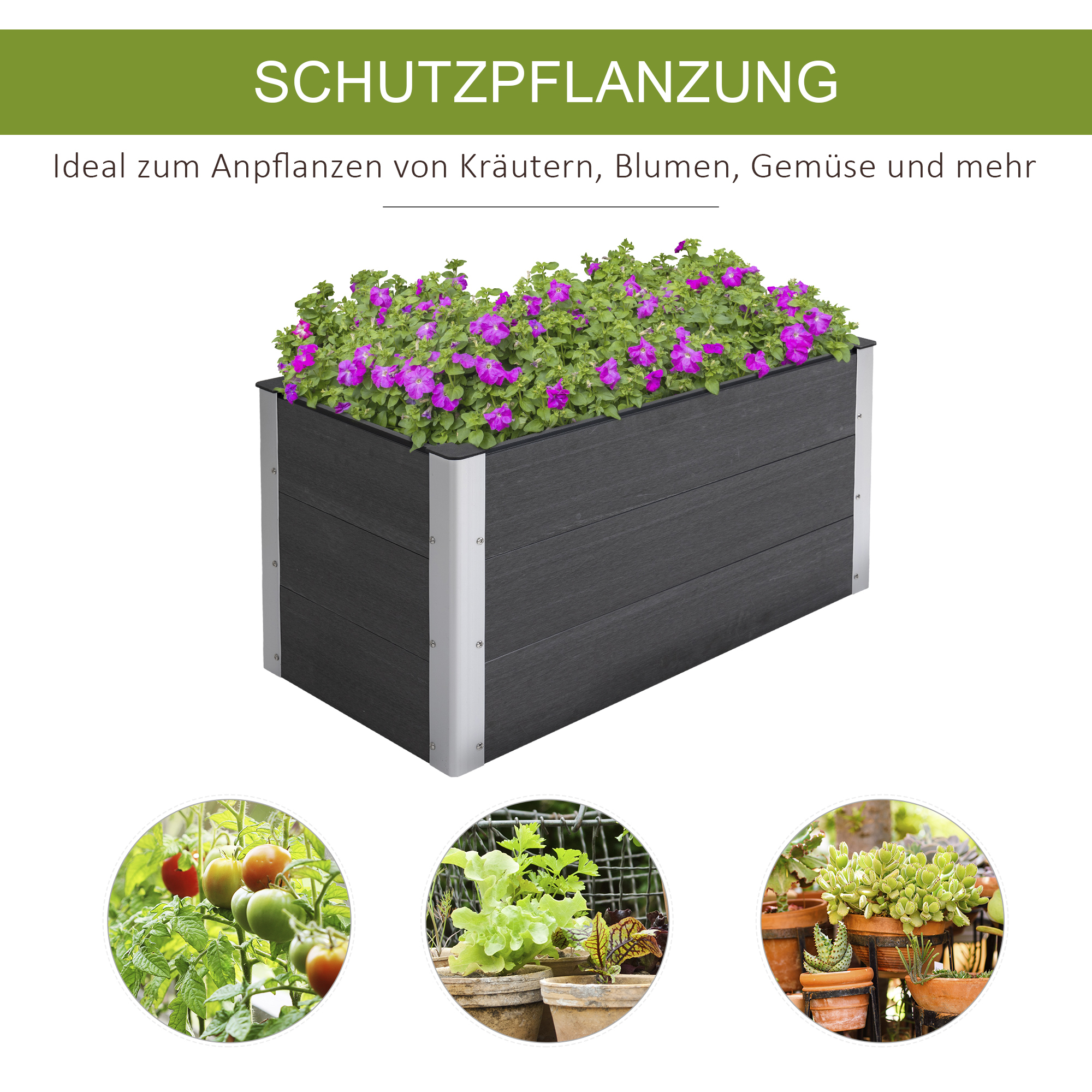 Hochbeet Aluminium, Pflanzbeet Frühbeet Gartenbeet Blumenkasten wetterfest, ohne Boden, Pflanzkasten 100x50x55,5cm für Terrasse, Balkon, Blumenkasten für Blumen, Pflanzen, Grau