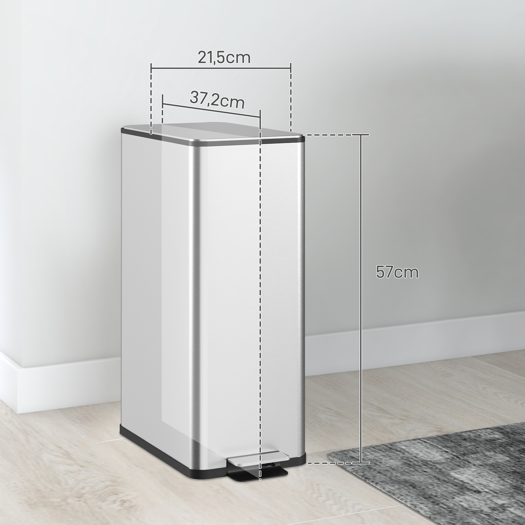 Mülleimer 20L, Soft-Close-Deckel, Deodorant-Fach, Fingerabdrucksicher, Edelstahl, Silber