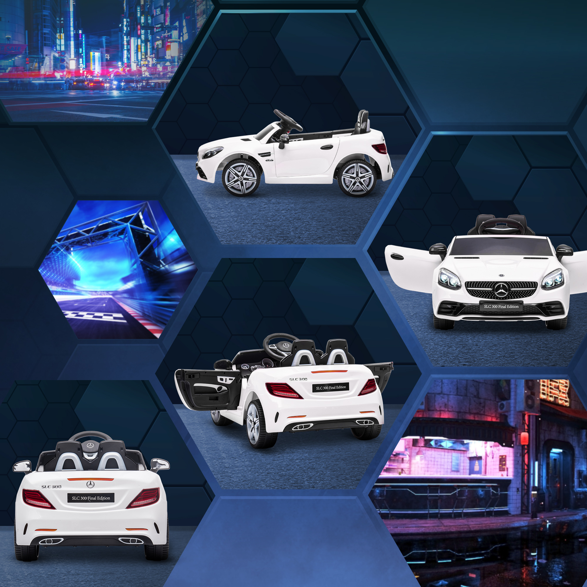 Kinder-Elektroauto, mit LED-Scheinwerfern, Sicherheitsgurt, Hupe, Musik, 3 bis 5 km/h, weiß, 107 x 62,5 x 44cm