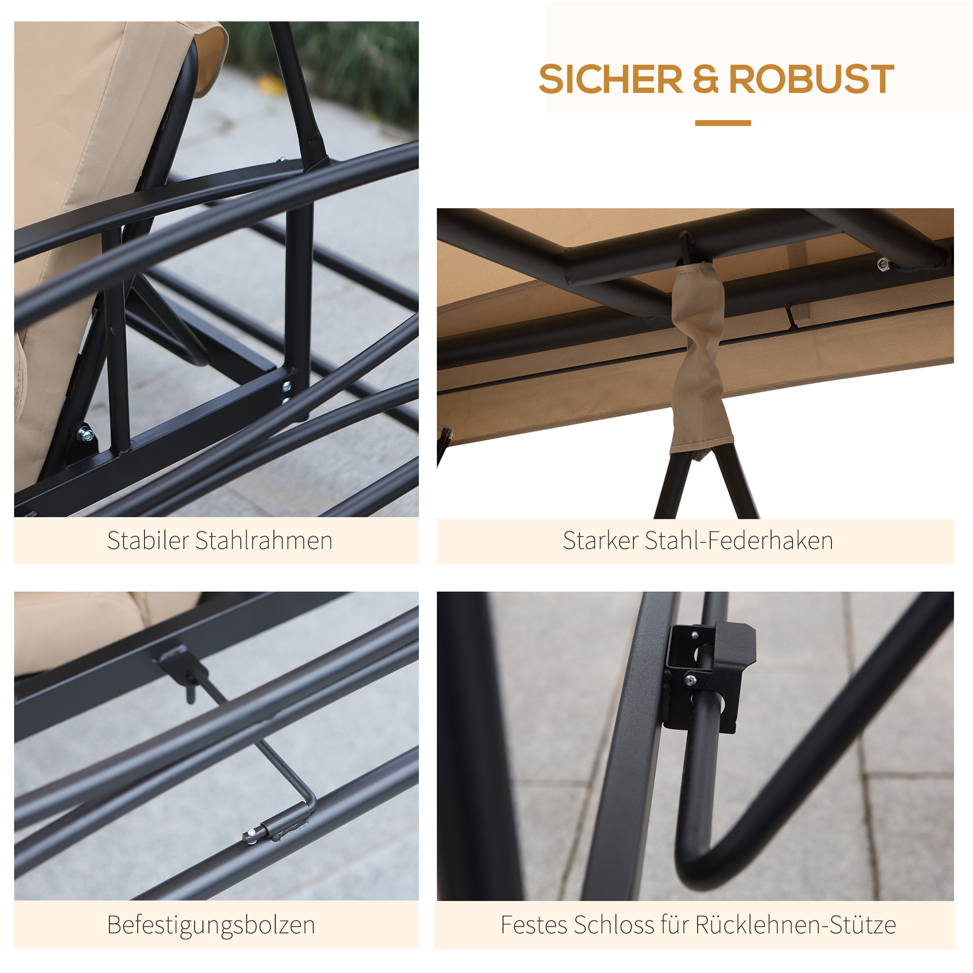 Hollywoodschaukel Gartenschaukel Schaukel mit Seitenwänden 3-Sitzer Beige 256 x 172 x 248 cm