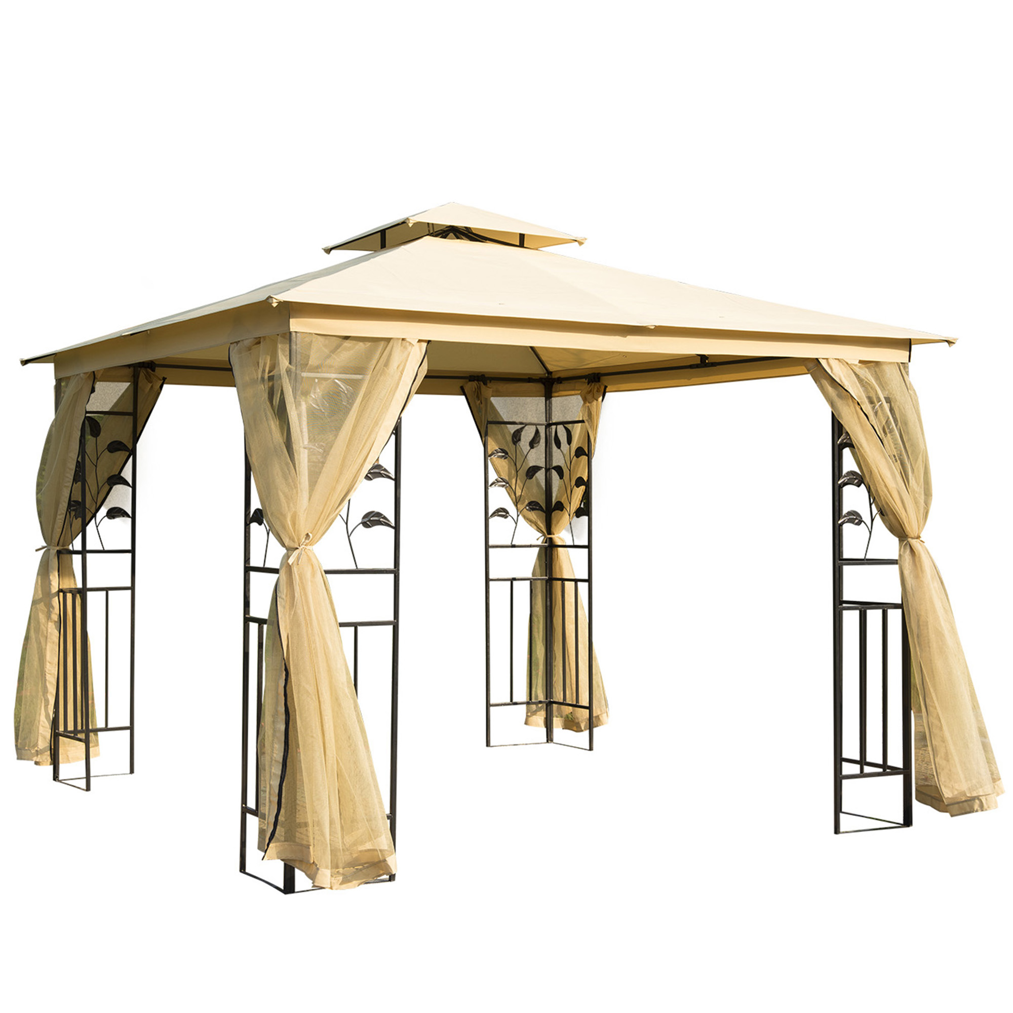 Luxus Pavillon 3x3 m Gartenpavillon mit Doppeldach Partyzelt mit Seitenteilen Festzelt Gartenzelt Pagode Beige