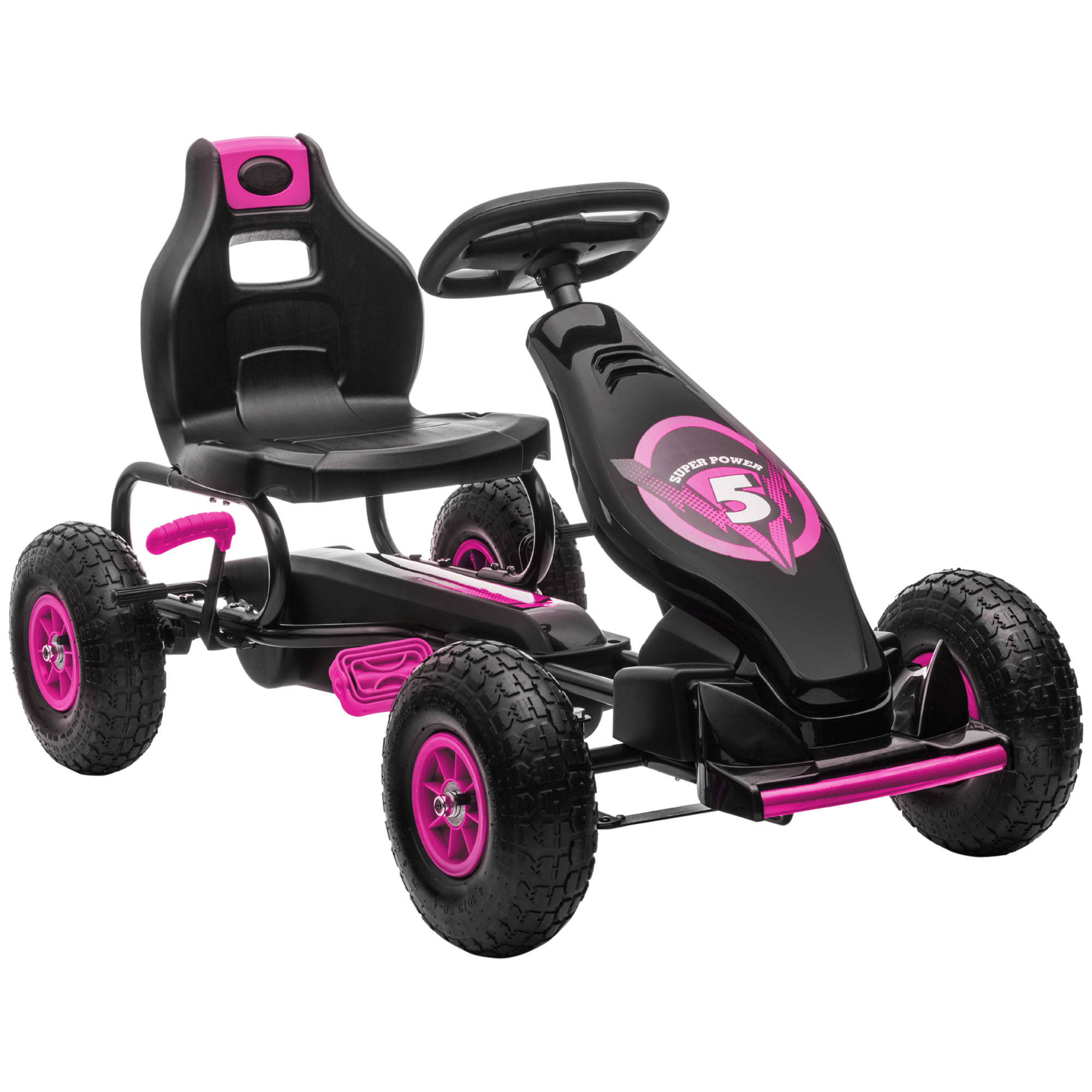 Kinder-Gokart, mit Pedalen, verstellbarem Sitz, In- und Outdoor, ab 5 Jahren, Rosa+Schwarz, 121 x 58 x 61 cm