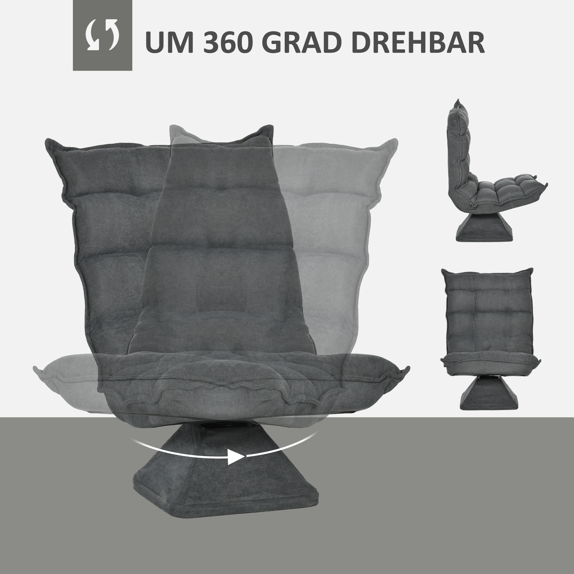 Relaxsessel Lesesessel, drehbar, Leinenoptik, 62 cm x 70 cm x 95 cm, Grau